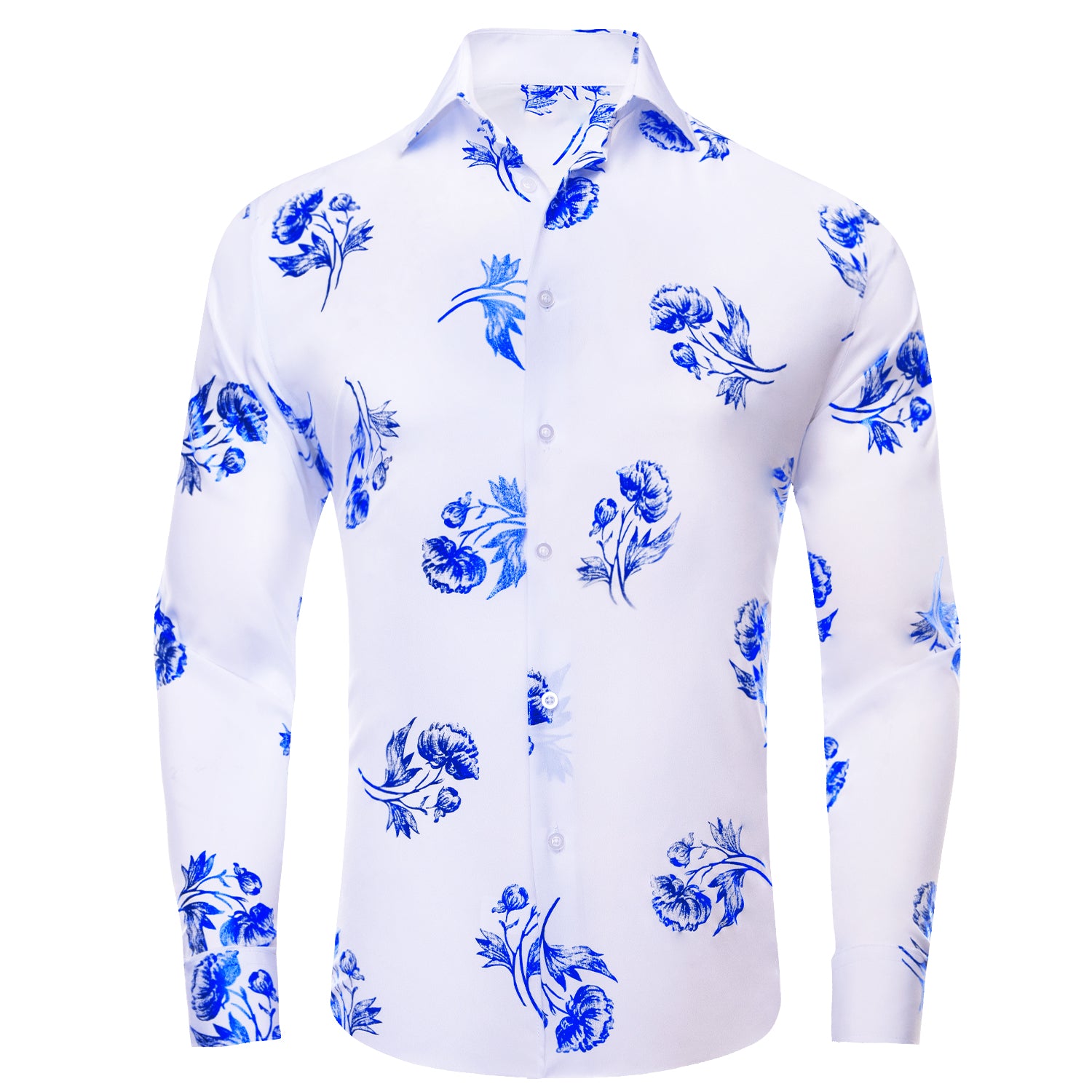 White long sleeve shirt with blue roses