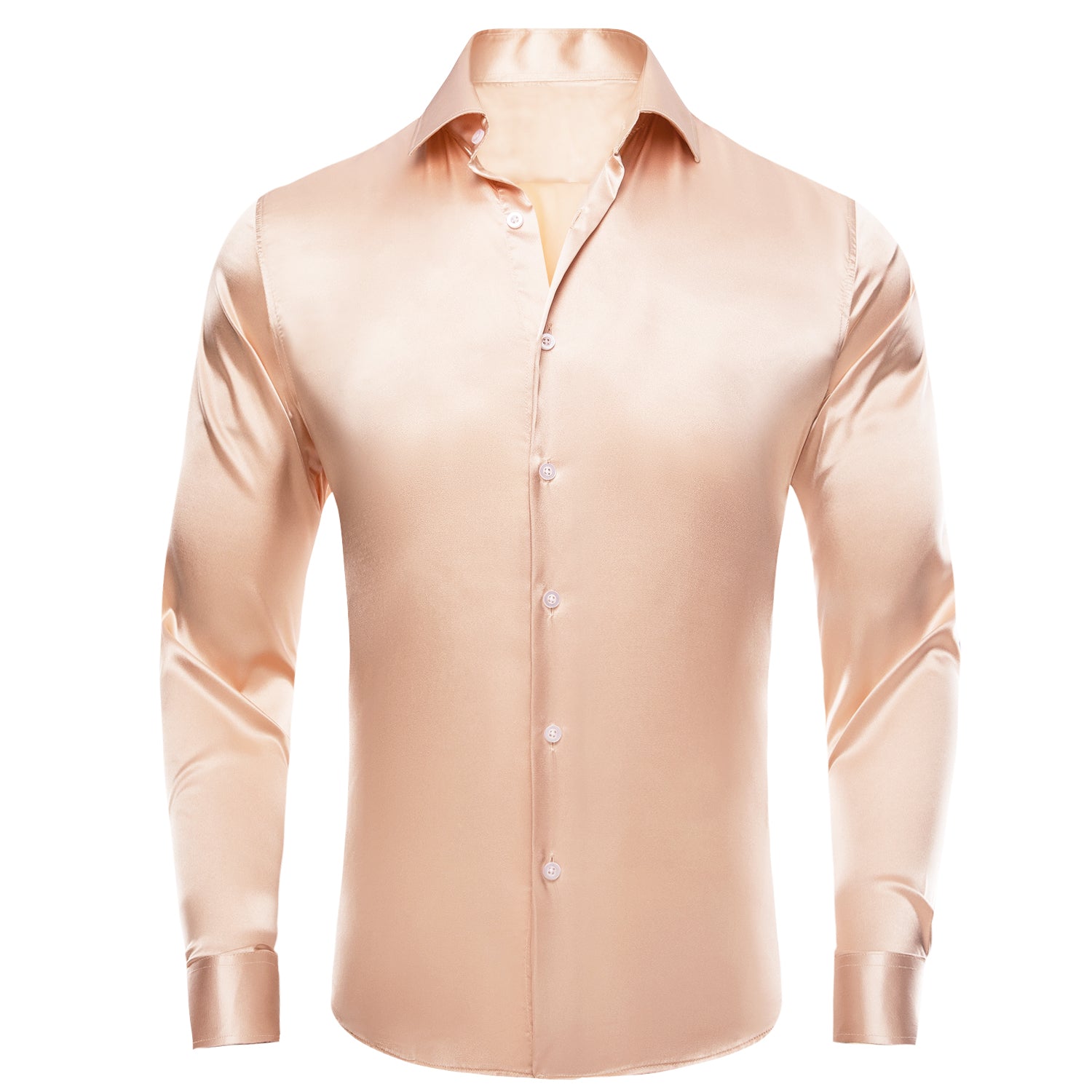 Mist Orange Solid Satin Silk Men's Long Sleeve Dress Shirt