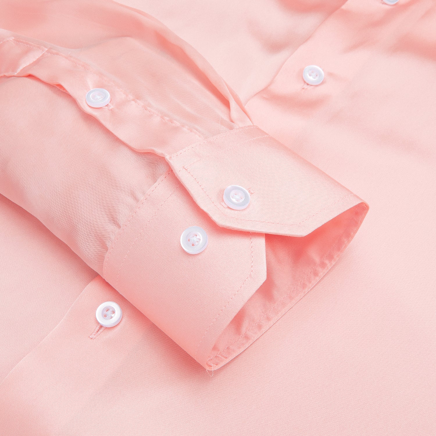 Light Pink Solid Satin Chiffon Non-stretch Men's Long Sleeve Shirt