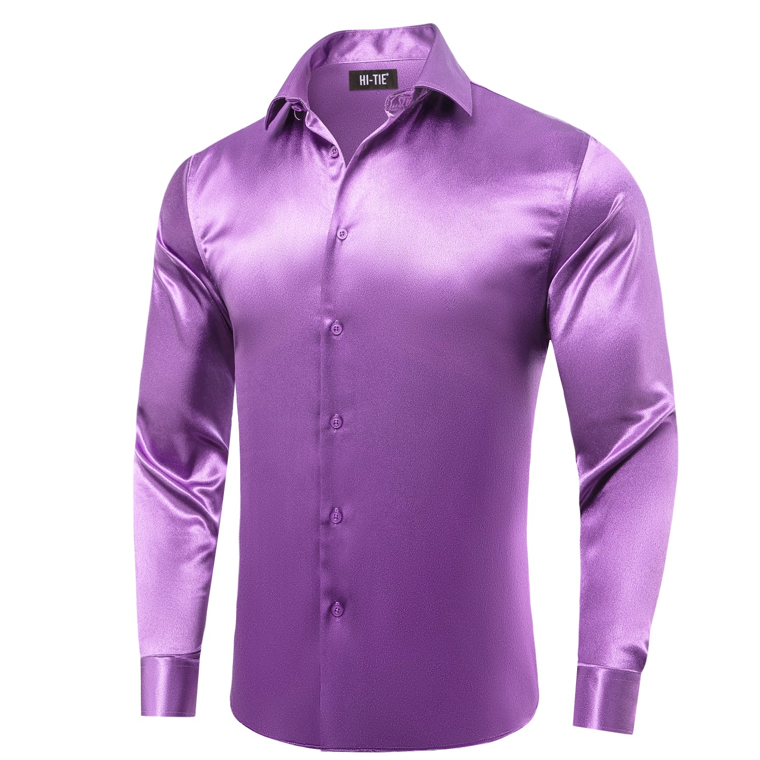 Mauve Purple Solid Satin Silk Men Long Sleeve Dress Shirt