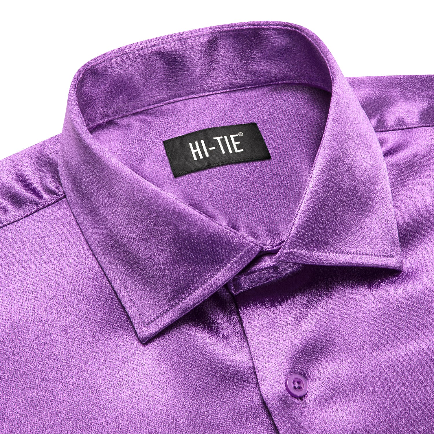 Mauve Purple Solid Satin Silk Men Long Sleeve Dress Shirt