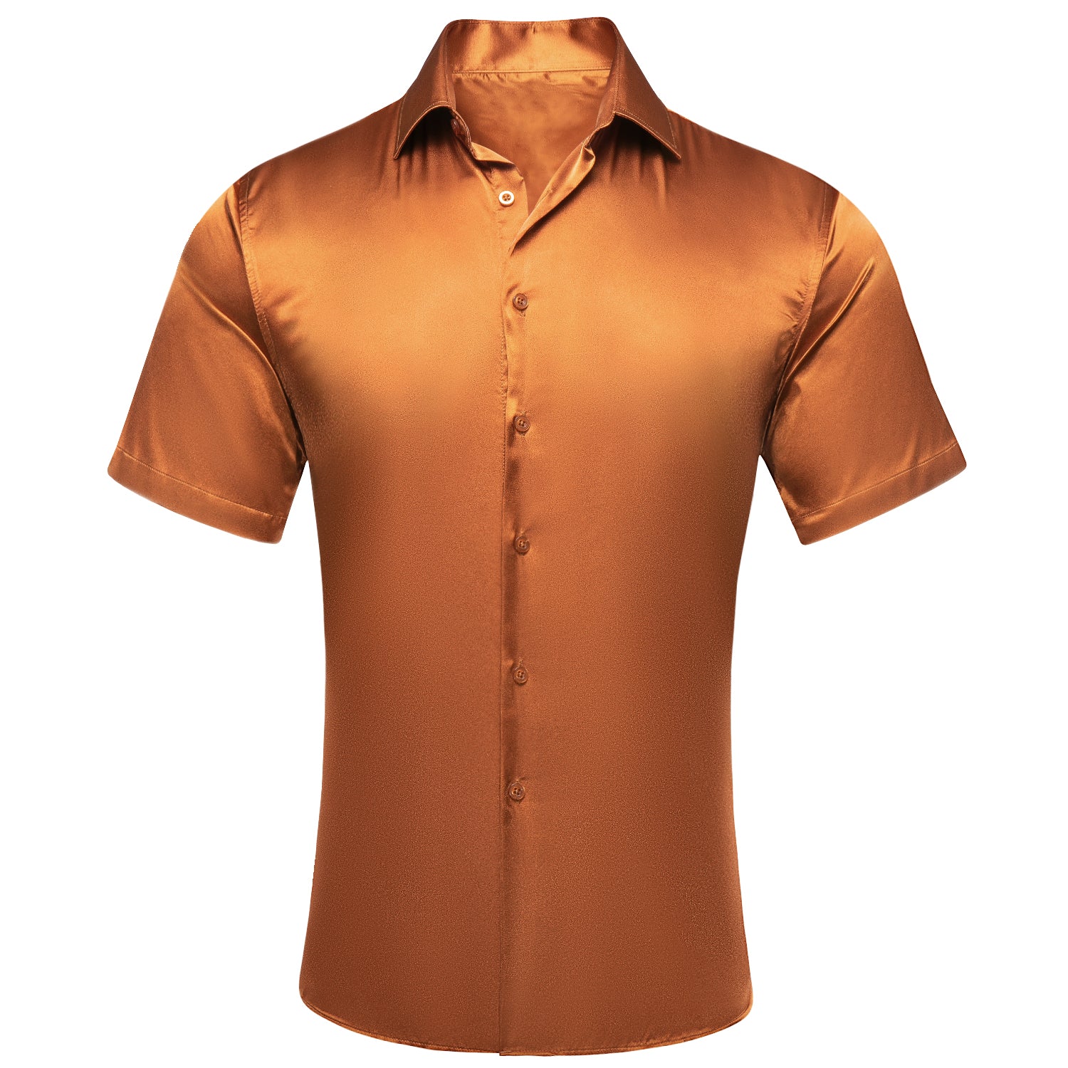 Orange Solid Satin Men's Short Sleeve Shirt