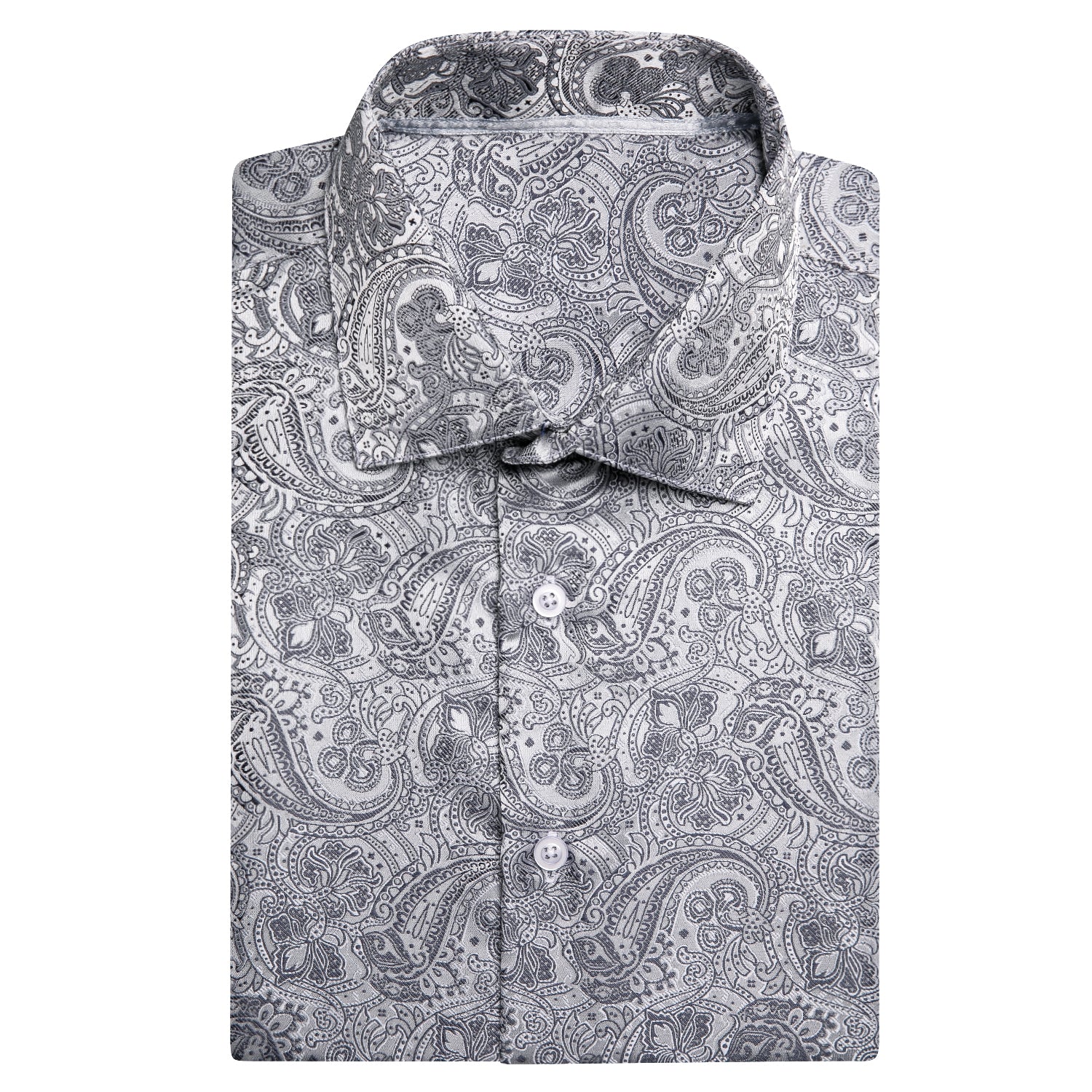 Hitie Grey Paisley Silk Men's Short Sleeve Shirt