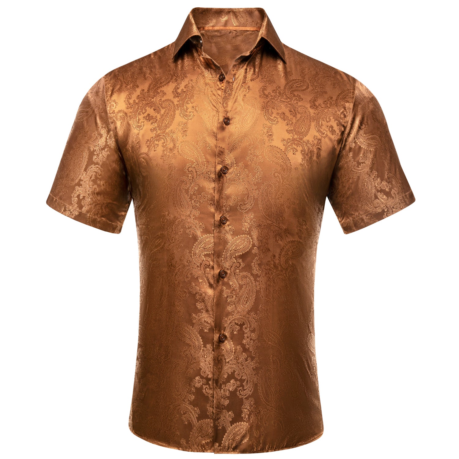 Brown Paisley Flower Silk Men's Short Sleeve Shirt