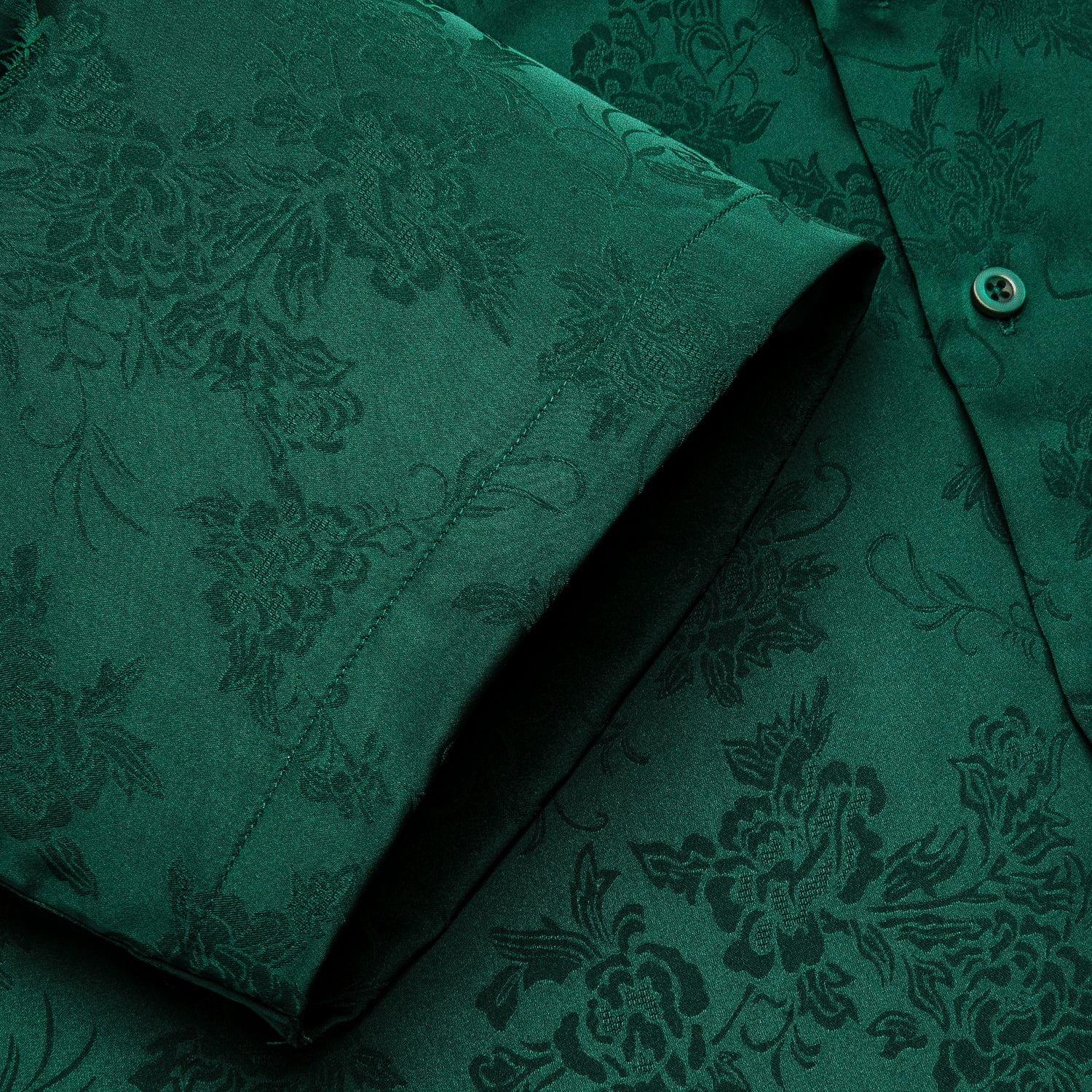 Hitie Green Floral Silk Men's Short Sleeve Shirt