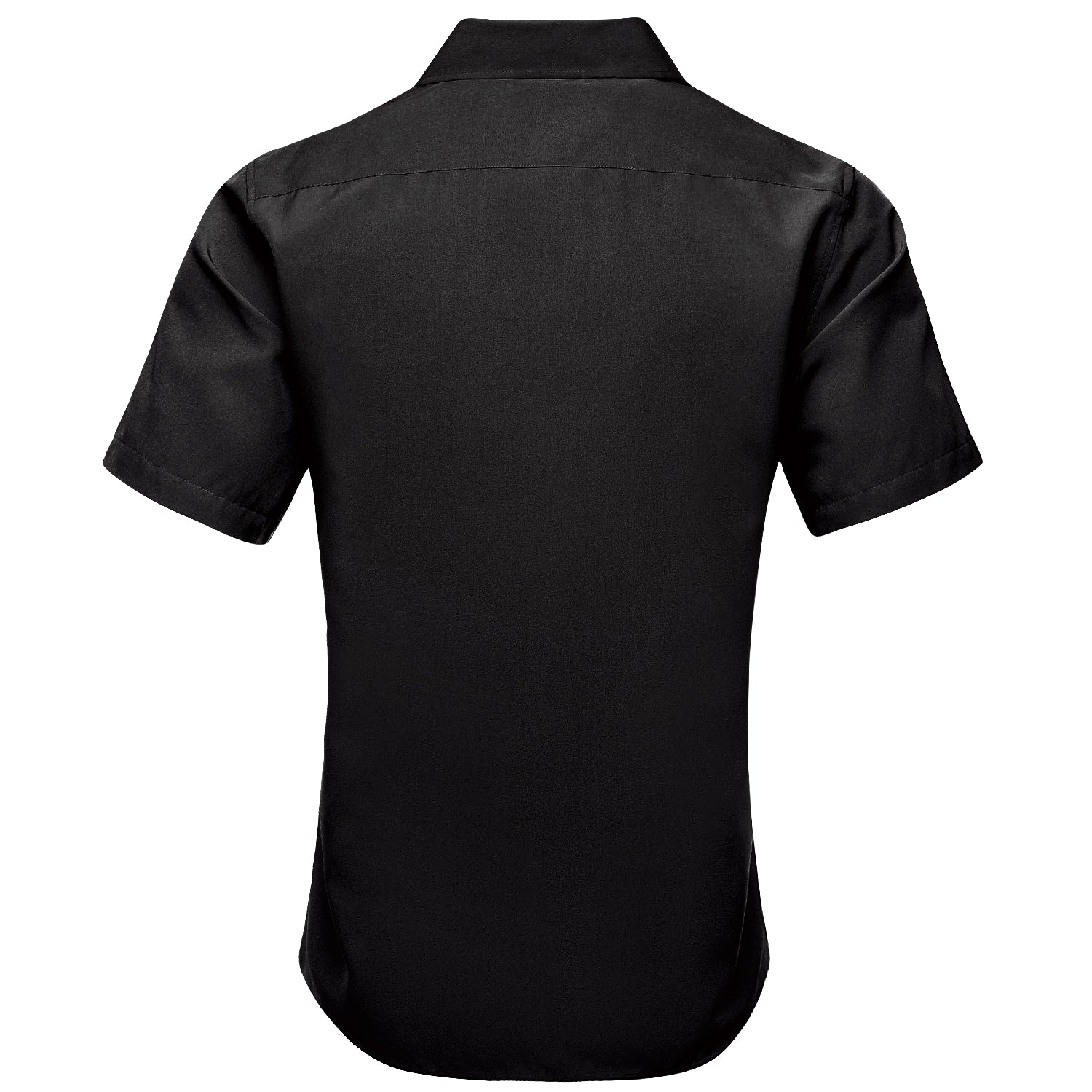 Black Solid with Green Collar Silk Men's Short Sleeve Shirt