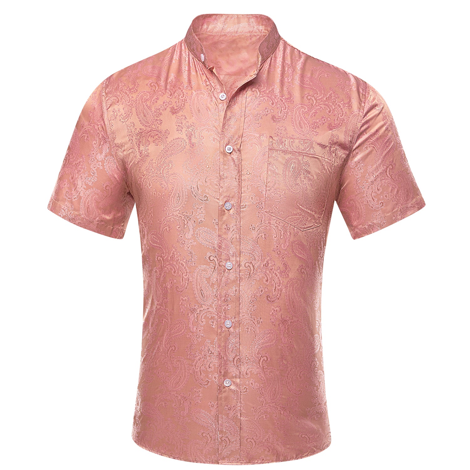 HITIE Coral Pink Paisley Silk Men's Short Sleeve Shirt