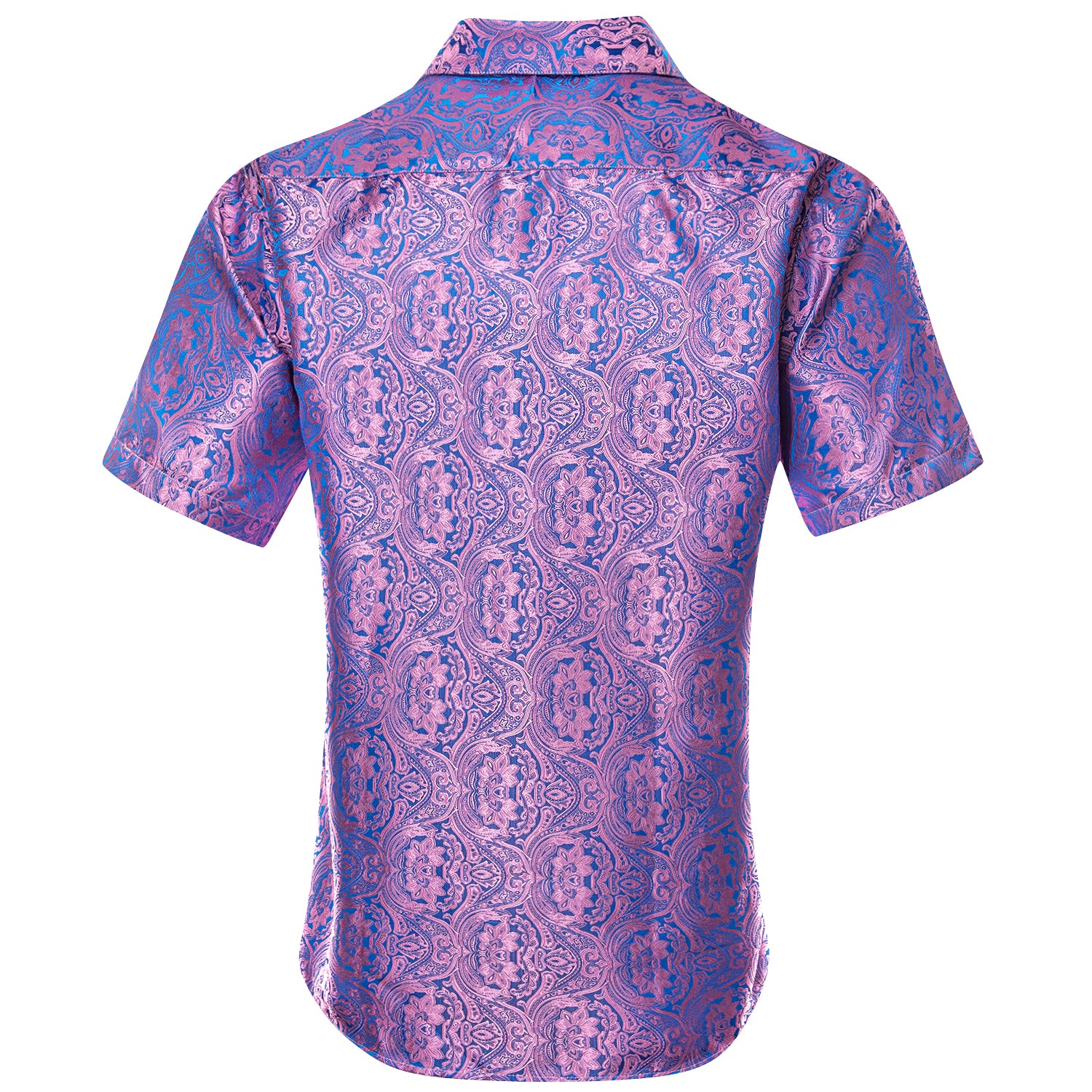 HITIE Pink Purple Paisley Silk Men's Short Sleeve Shirt