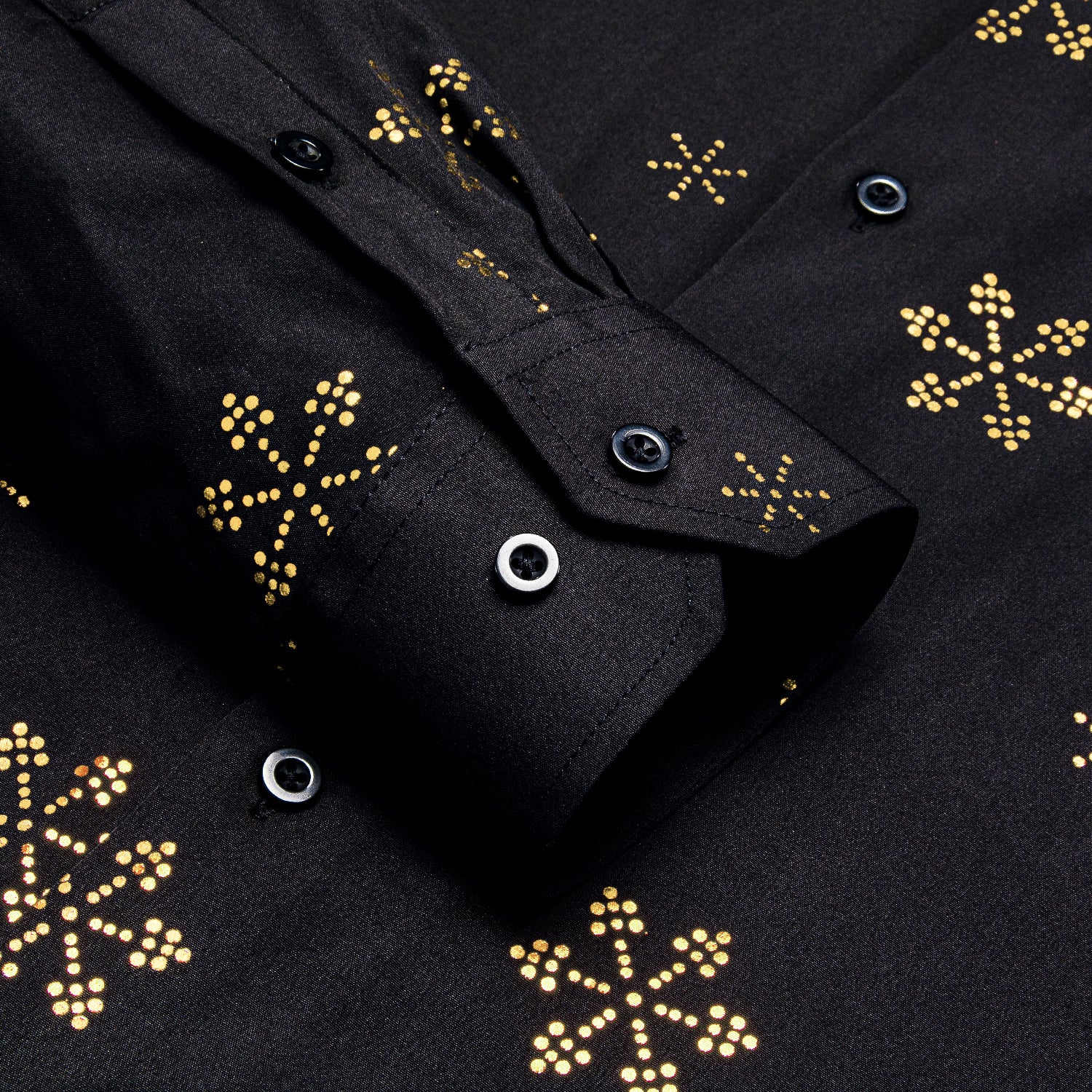 Black Golden Snowflake Men Long Sleeve Shirt Christmas