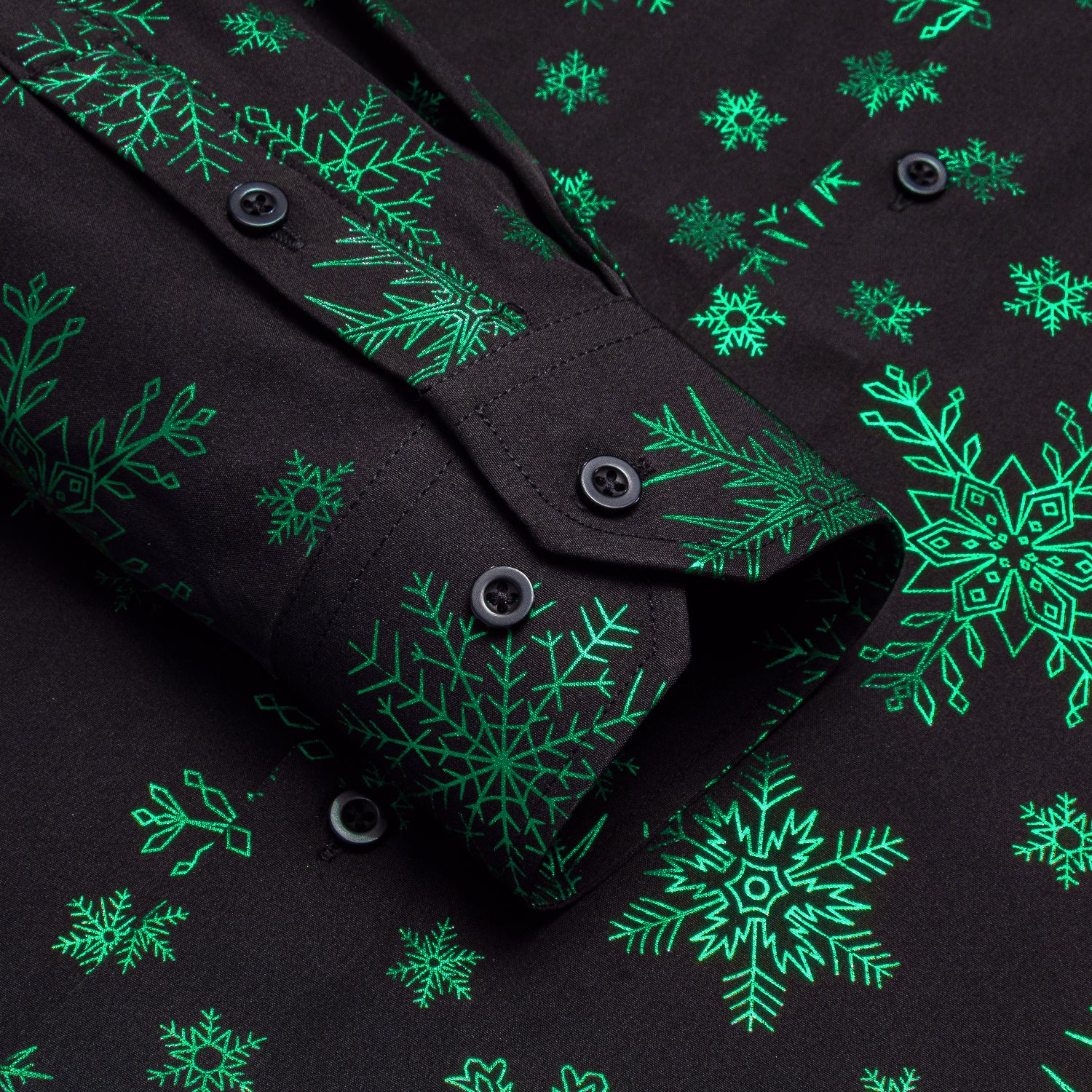 Black Green Snowflake Men Long Sleeve Shirt Christmas
