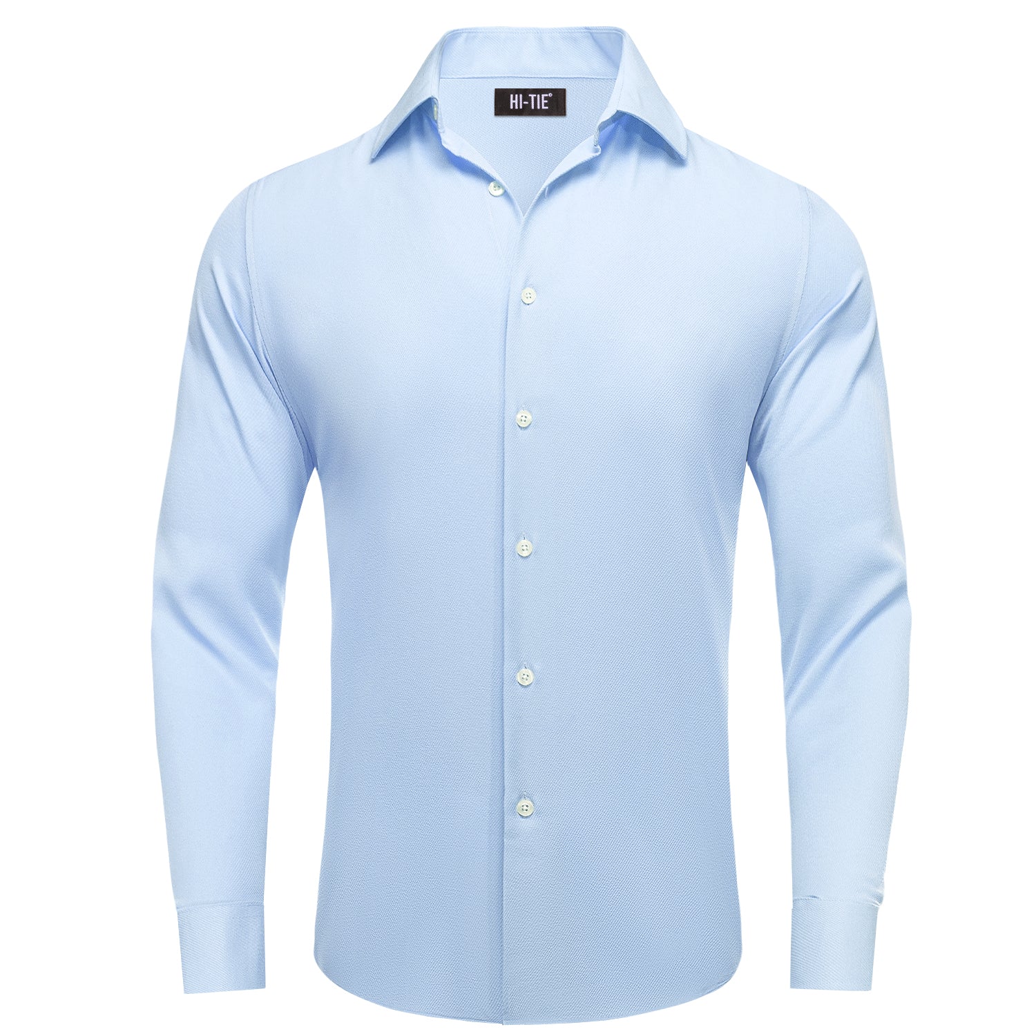 Baby Blue Solid Business Casual Versatile Men's Long Sleeve Dress Shirt