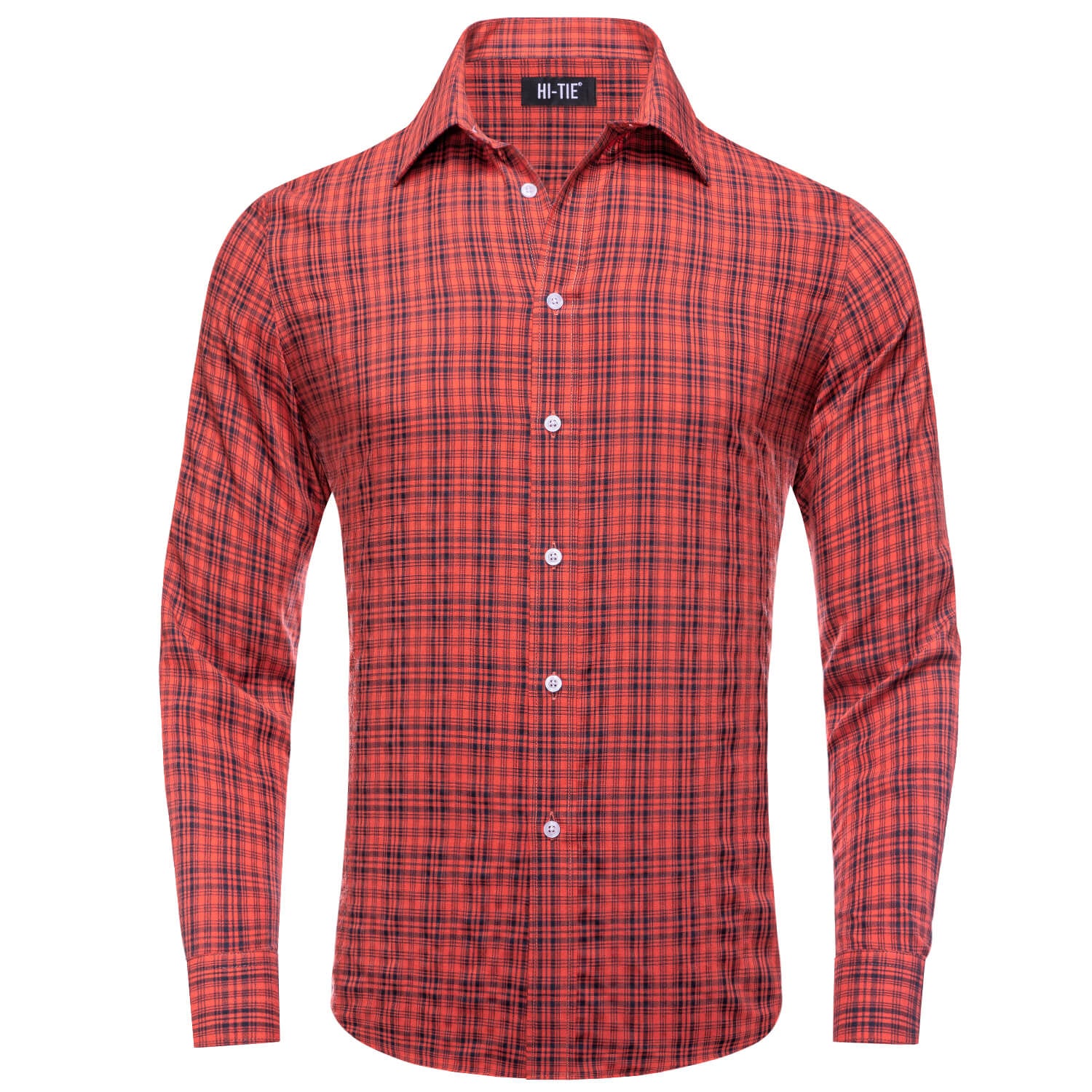 Red Blue Plaid Silk Men's Shirt