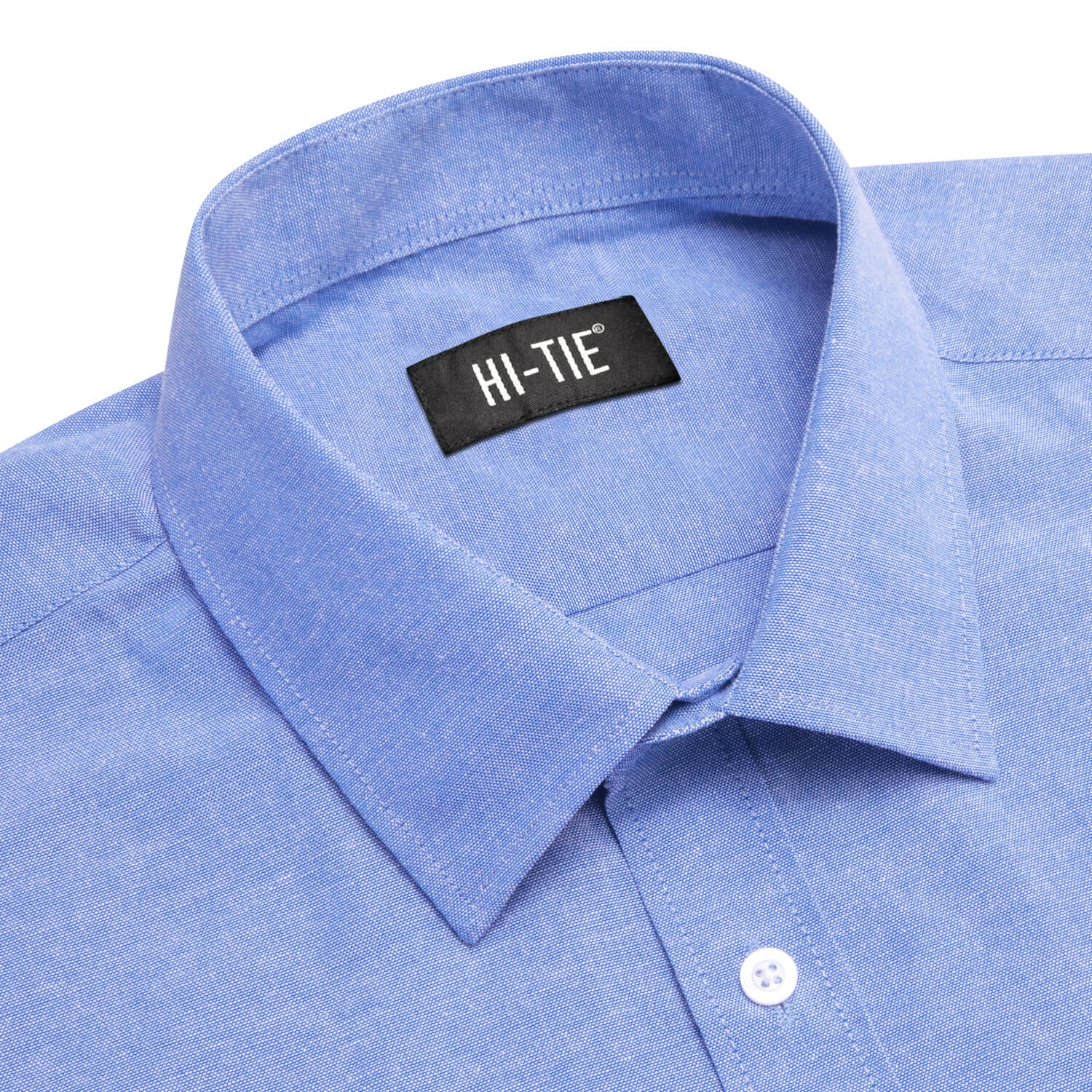 Hi-Tie Button Down Shirt Cornflower Blue Solid Silk Men's Dress Shirt