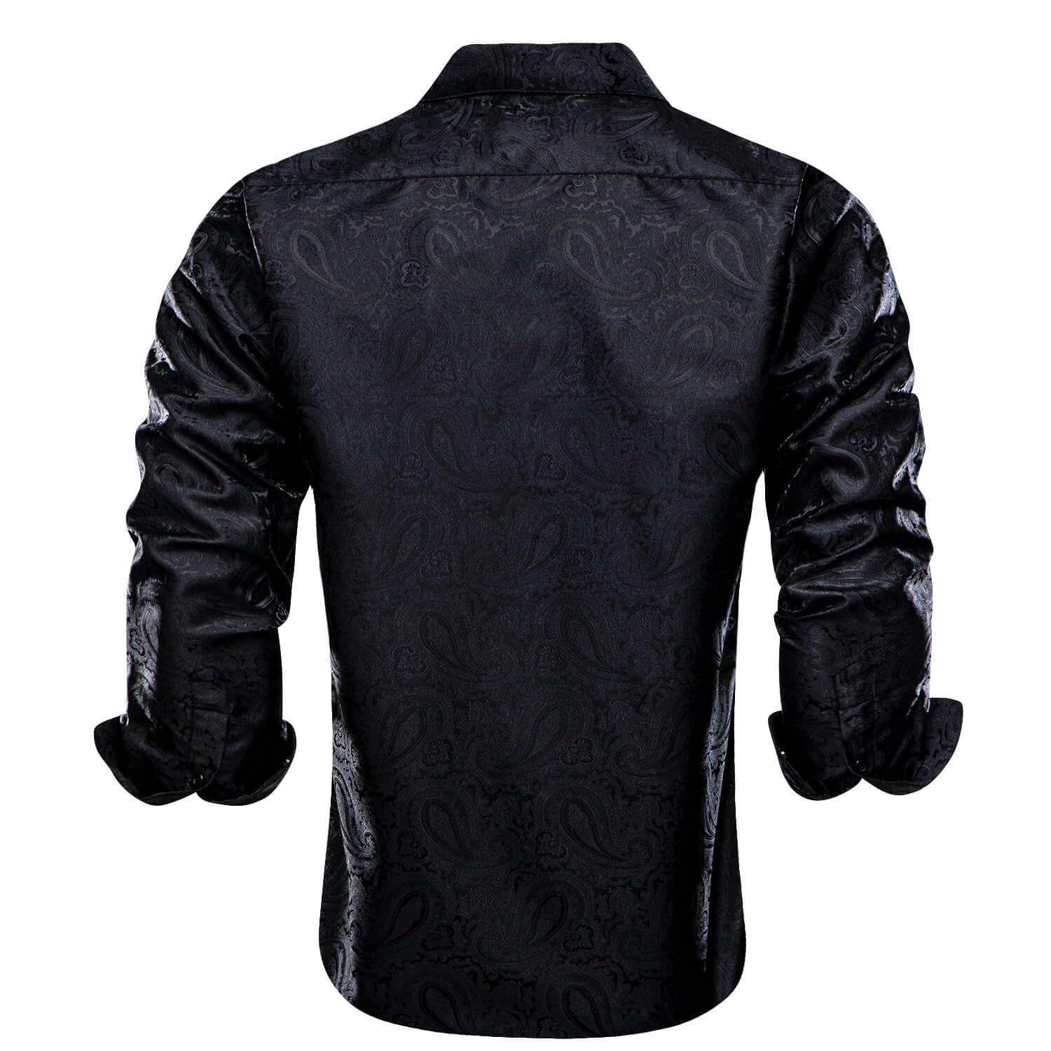 Hi-Tie Button Down Shirt Black Paisley Silk Men's Long Sleeve Shirt