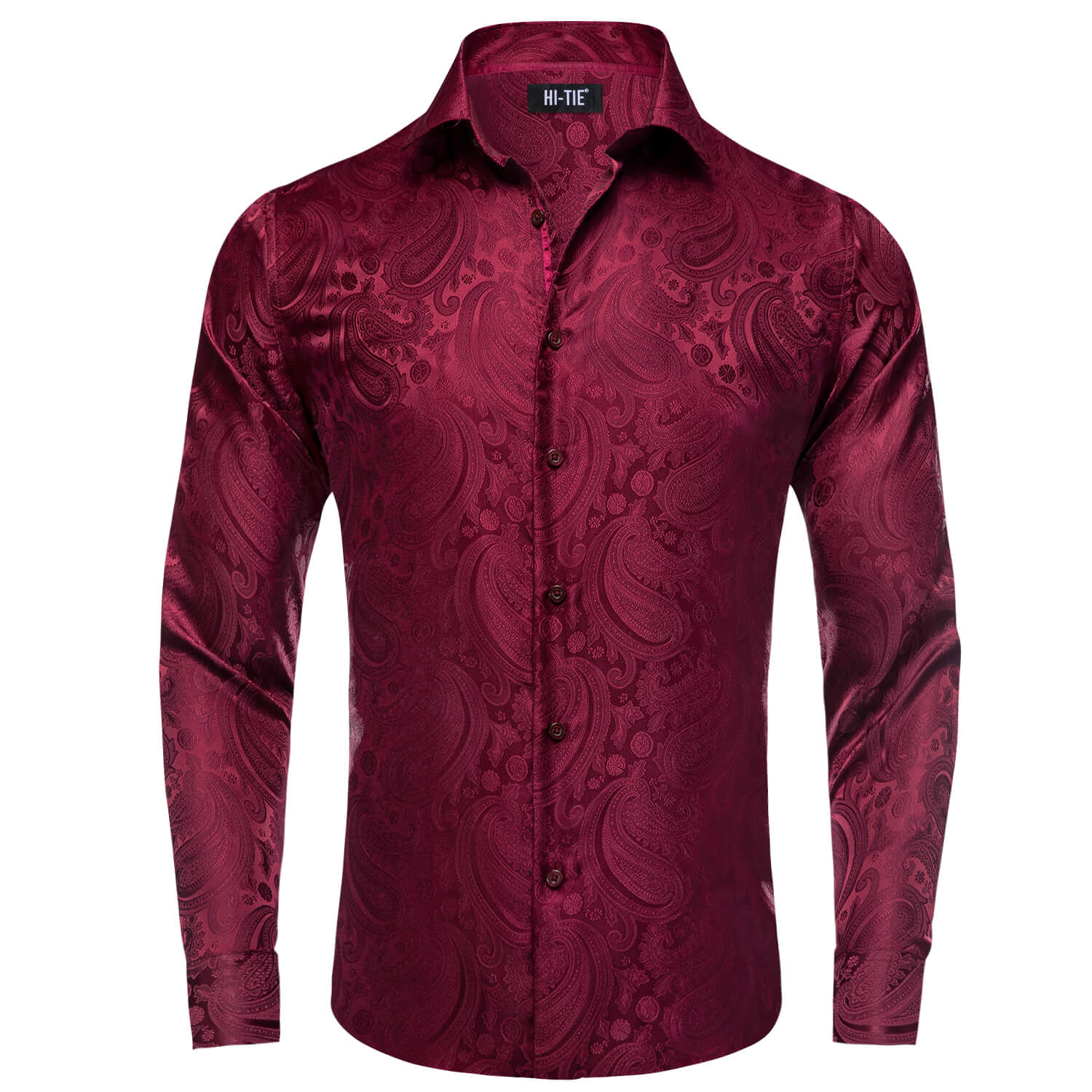 Burgundy Red Woven Paisley Silk Men's Shirt