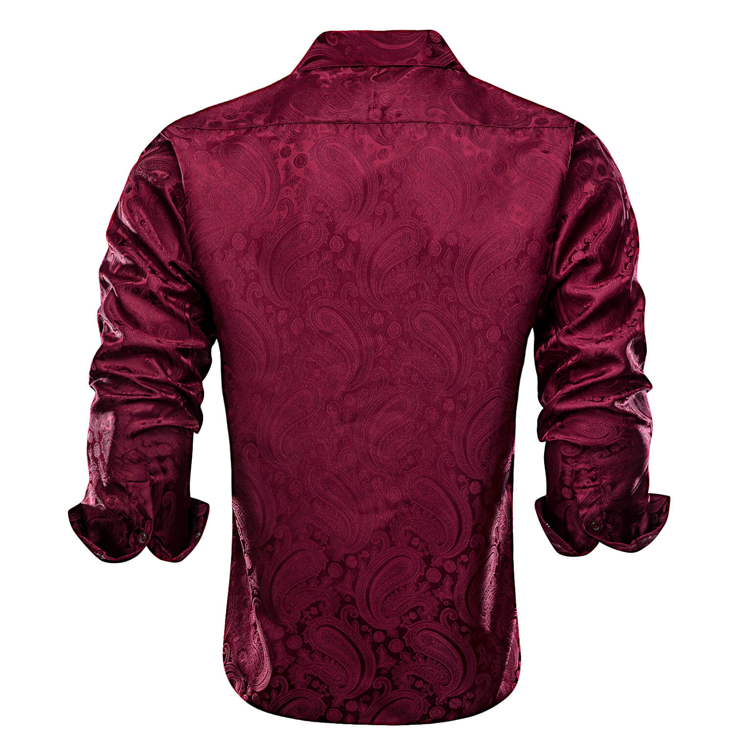 Hi-Tie Button Down Shirt Burgundy Red Woven Paisley Silk Men's Shirt
