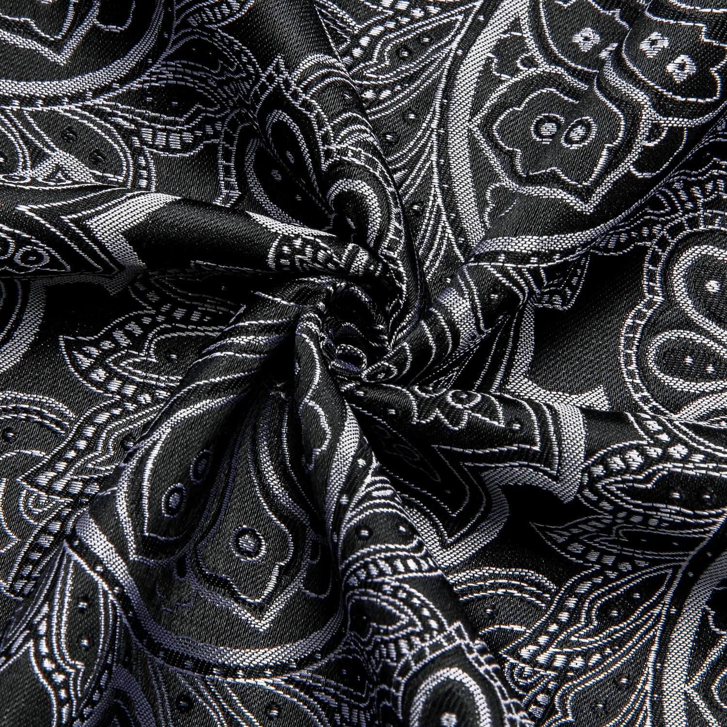 Hi-Tie Men's Shirt Black White Jacquard Woven Floral Silk Shirt