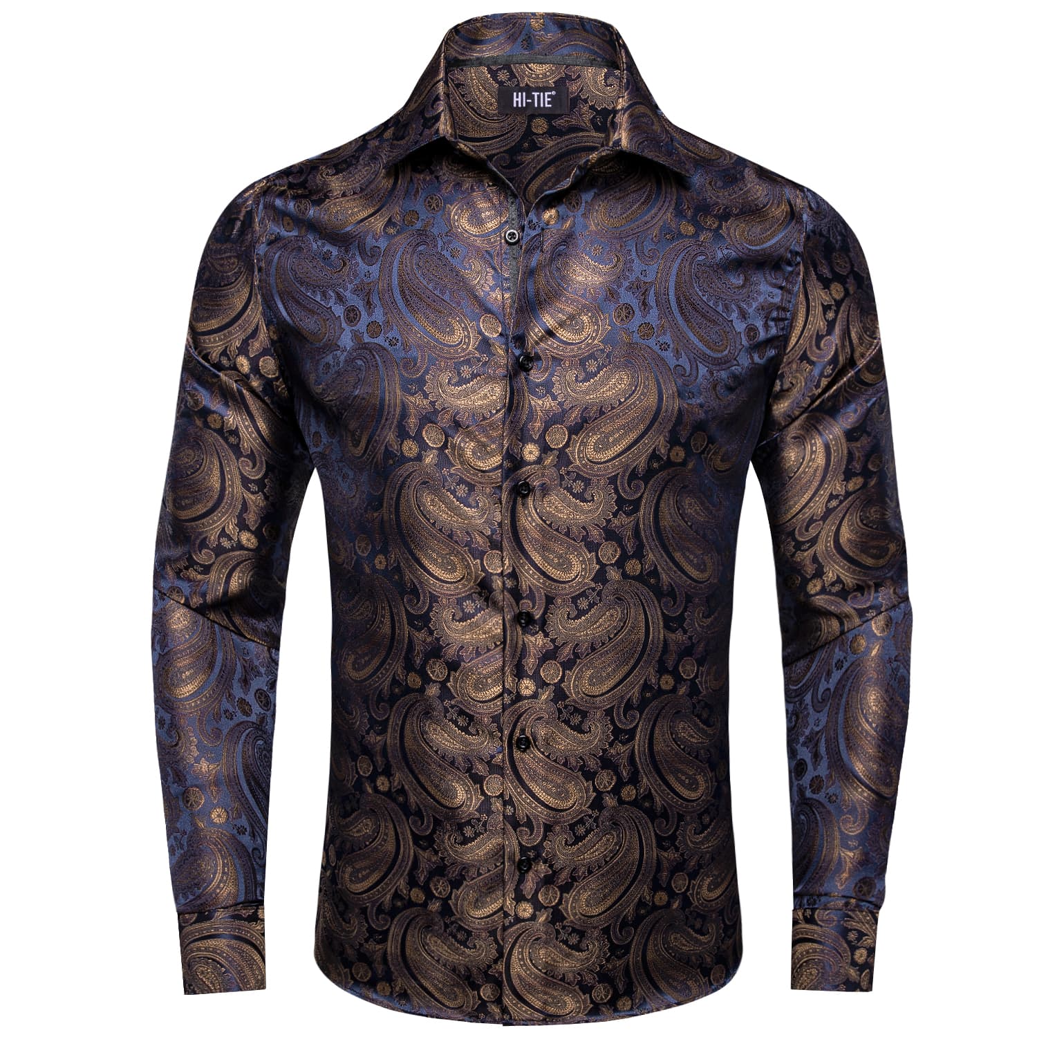 Navy Blue Tan Jacquard Shirt