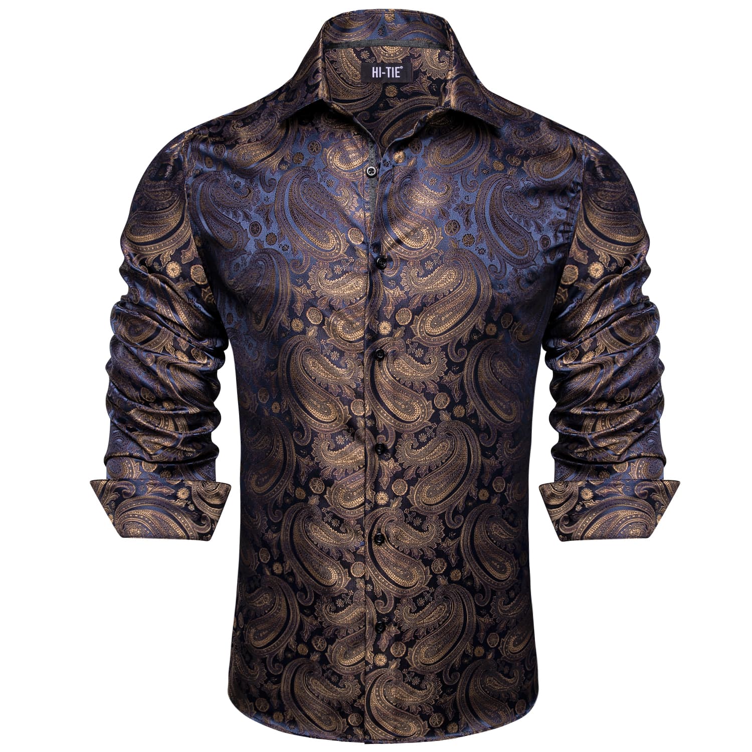 Navy Blue Tan Jacquard Shirt