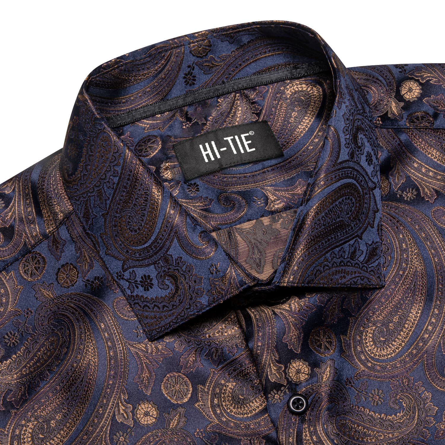 Navy Blue Tan Jacquard Shirt