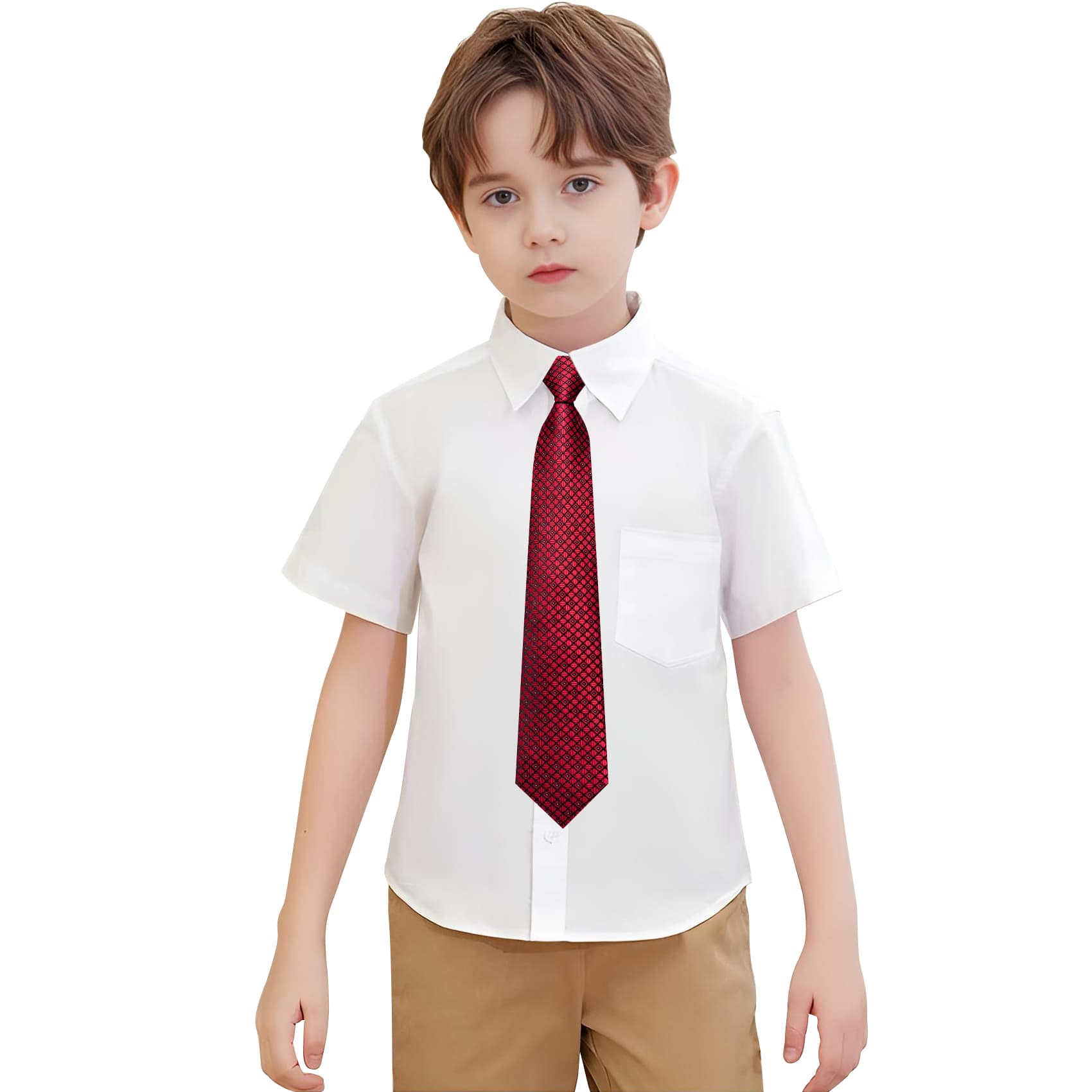 Hi-Tie Red Plaid Children's Kids Boys Tie Pocket Square 6cm