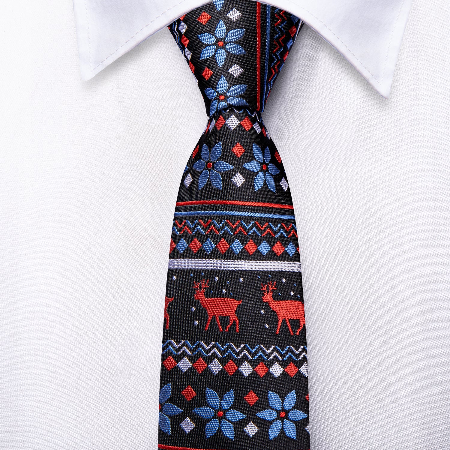 Red Blue White Snowflake Deer Children's Kids Boys Tie Pocket Square 6cm