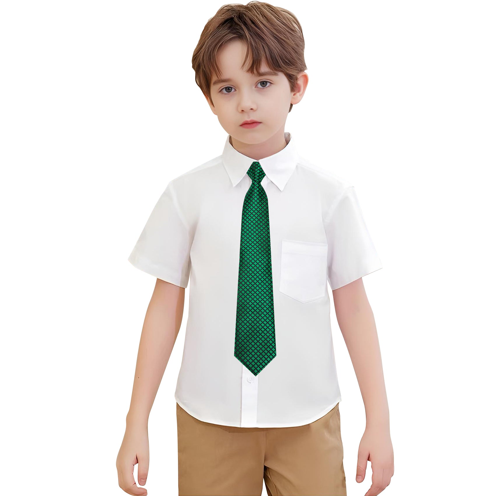 Green Plaid Boys Pre-tied Adjustable Tie Pocket Square
