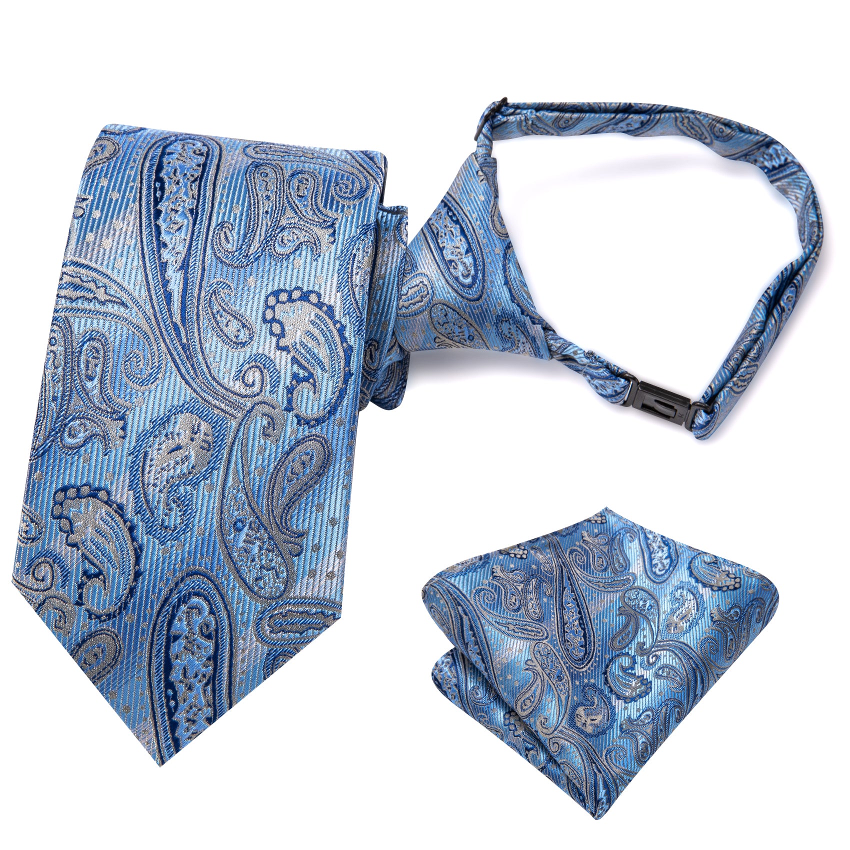 Hi-Tie Blue Paisley Boys Pre-tied Adjustable Tie Pocket Square