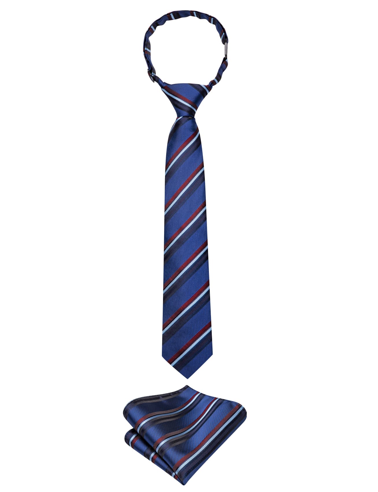 Royal Blue Boys Necktie Red Stripes Adjustable Tie Hanky Set