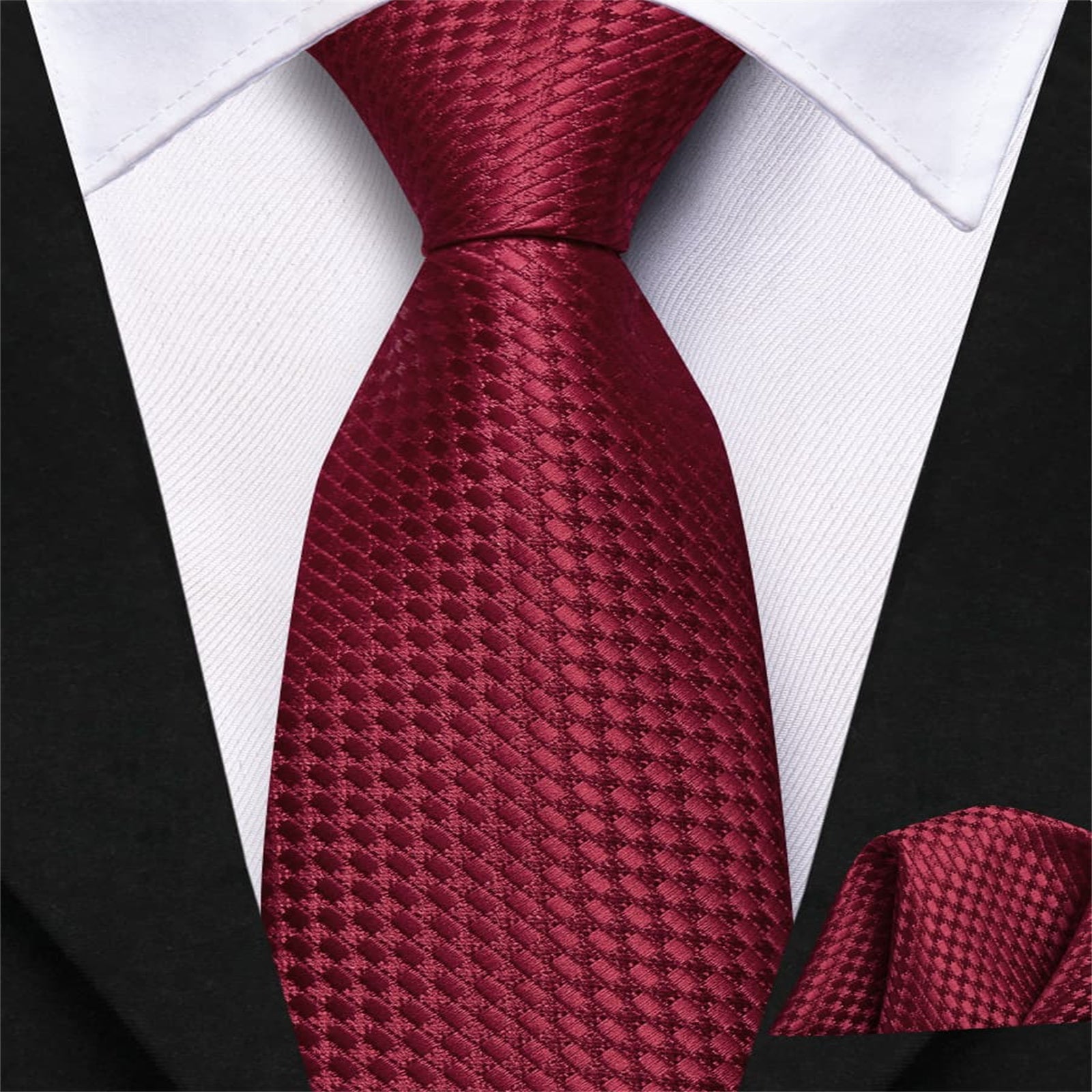 Hi-Tie Burgundy Plaid Boys Pre-tied Adjustable Tie Pocket Square