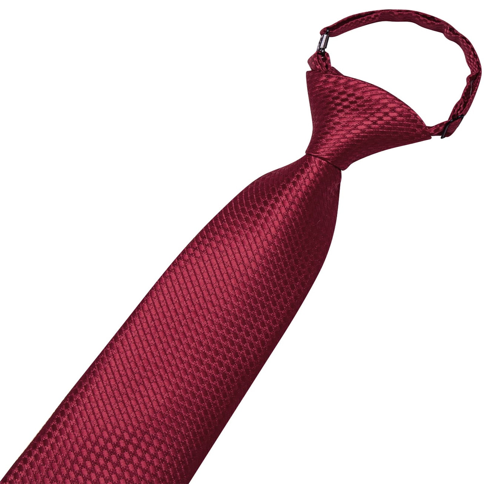 Hi-Tie Burgundy Plaid Boys Pre-tied Adjustable Tie Pocket Square