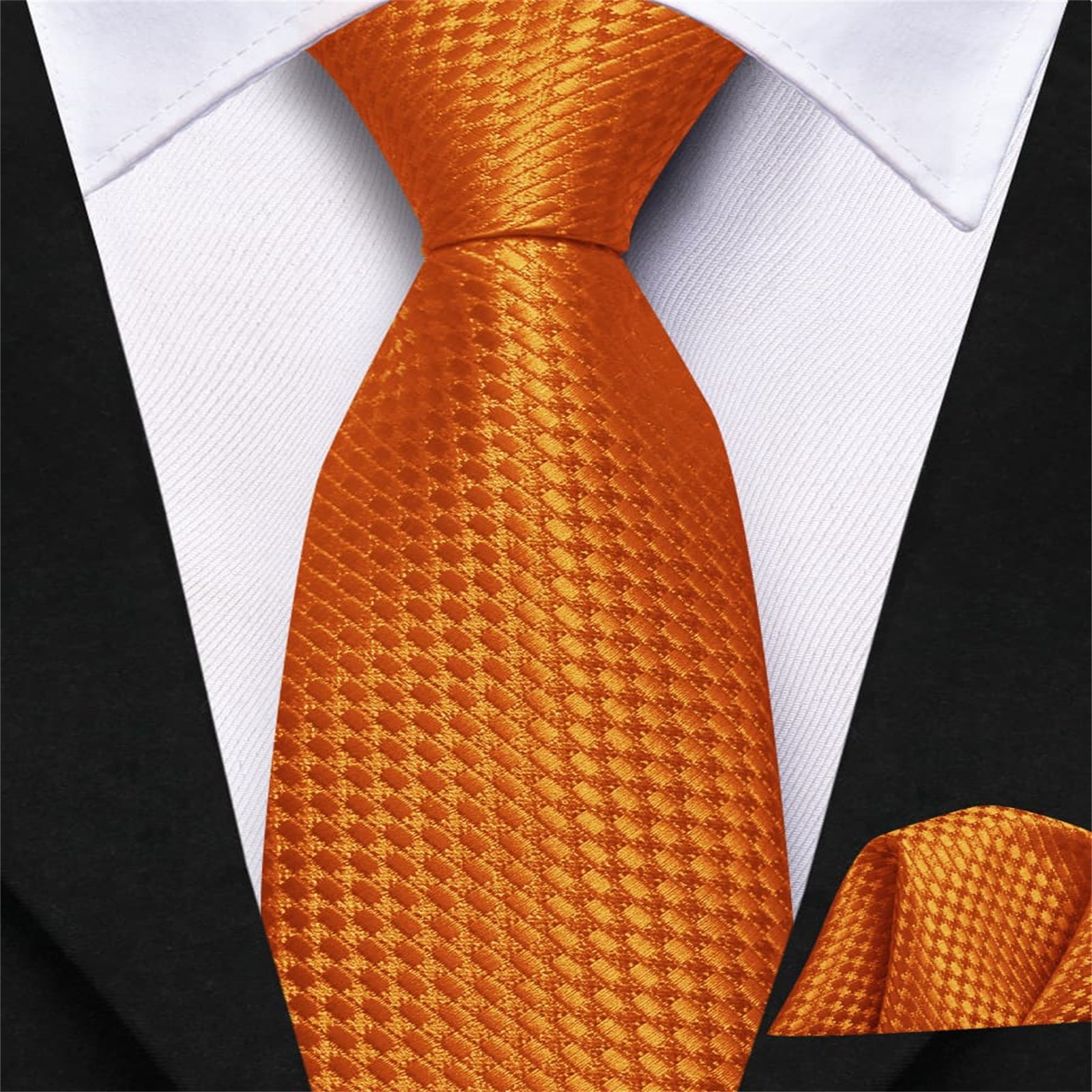 Hi-Tie Burnt Orange Plaid Boys Pre-tied Adjustable Tie Pocket Square