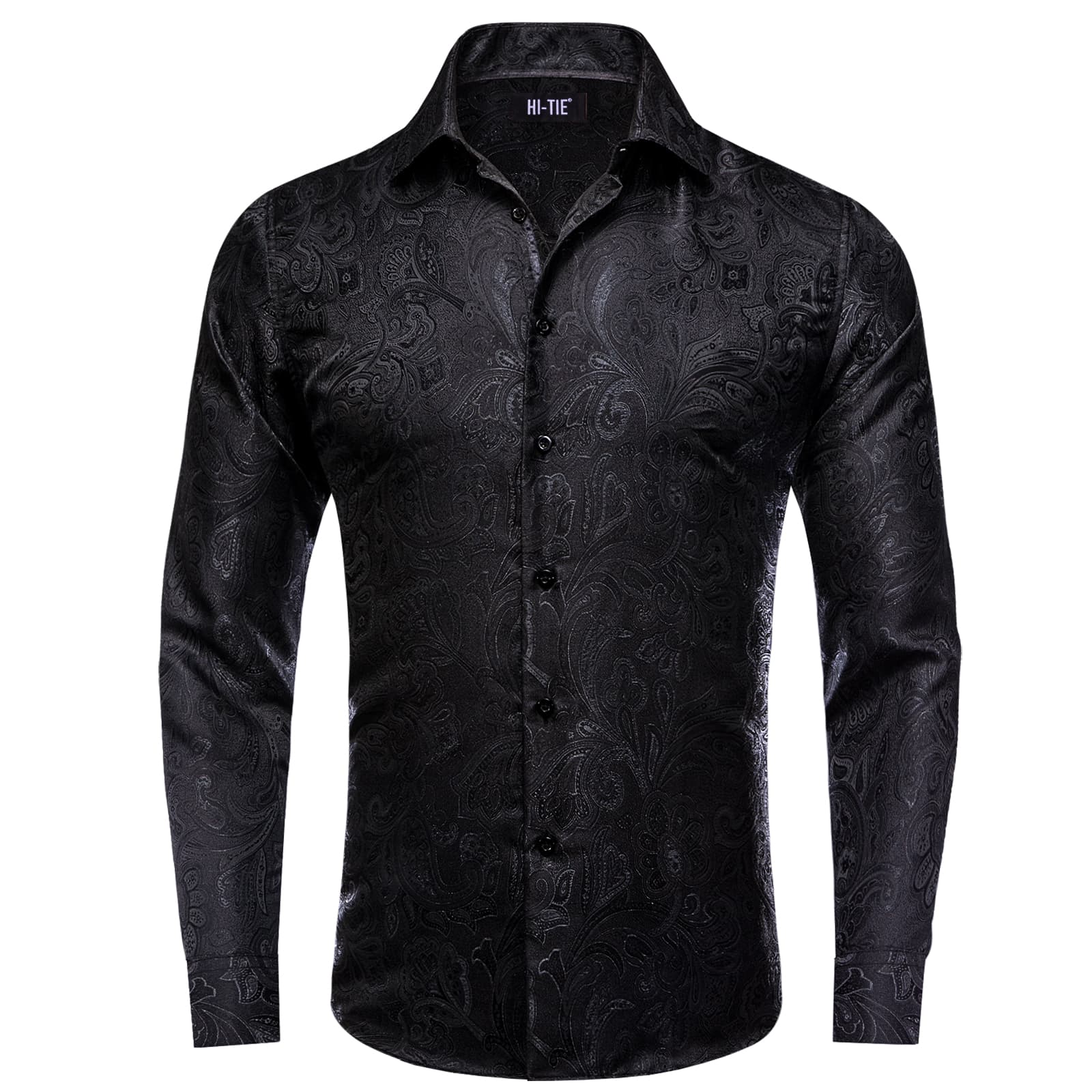 Paisley Jacquard Men Shirt Long Sleeve Black Shirt for Business