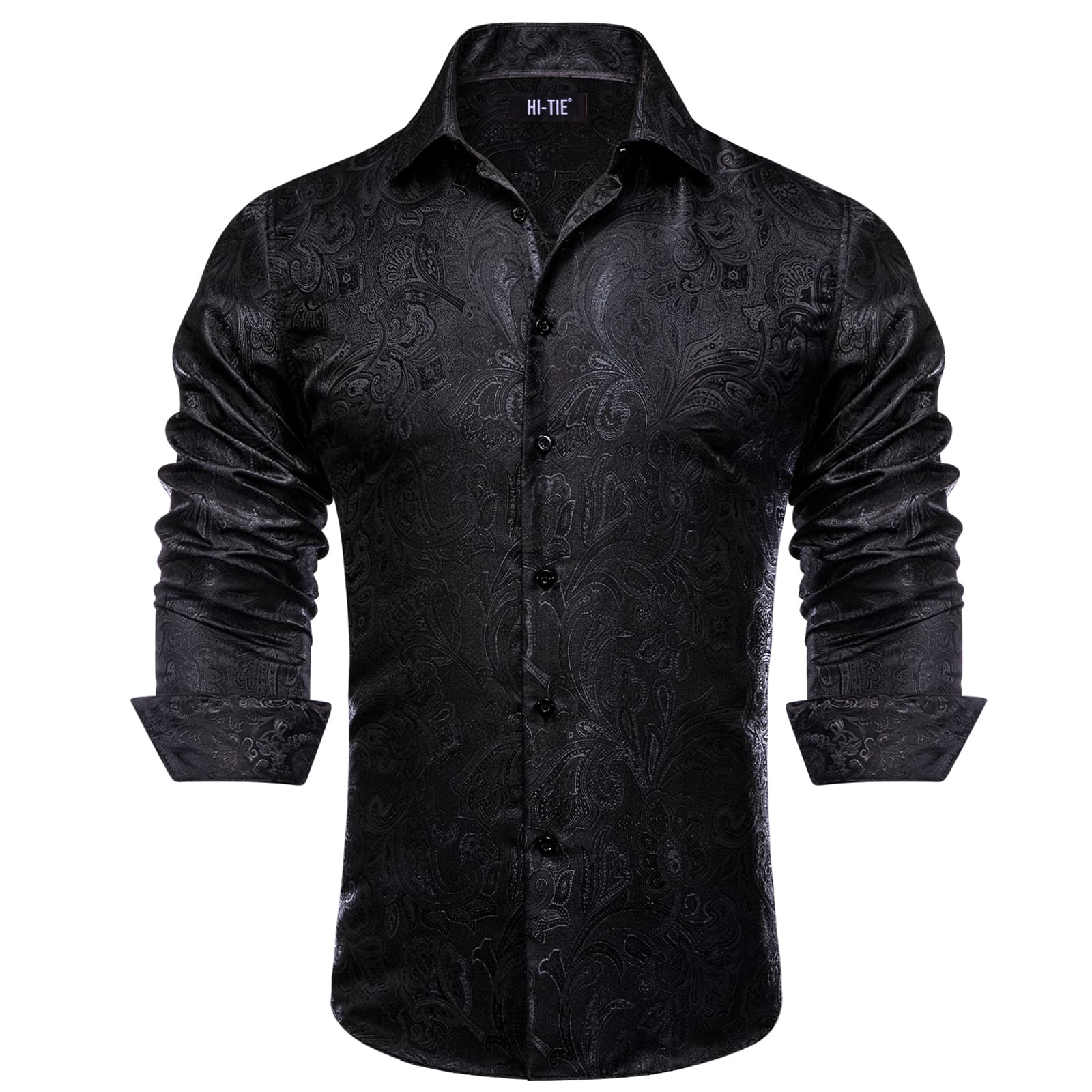 Paisley Jacquard Men Shirt Long Sleeve Black Shirt for Business