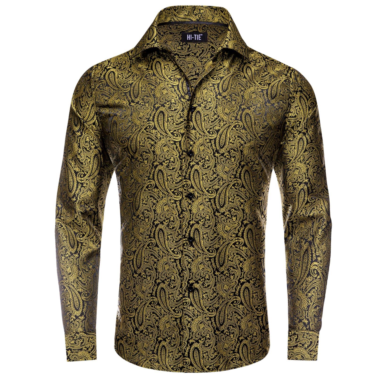 Gold Black Shirt Jacquard Paisley Top Men's Long Sleeve Shirt
