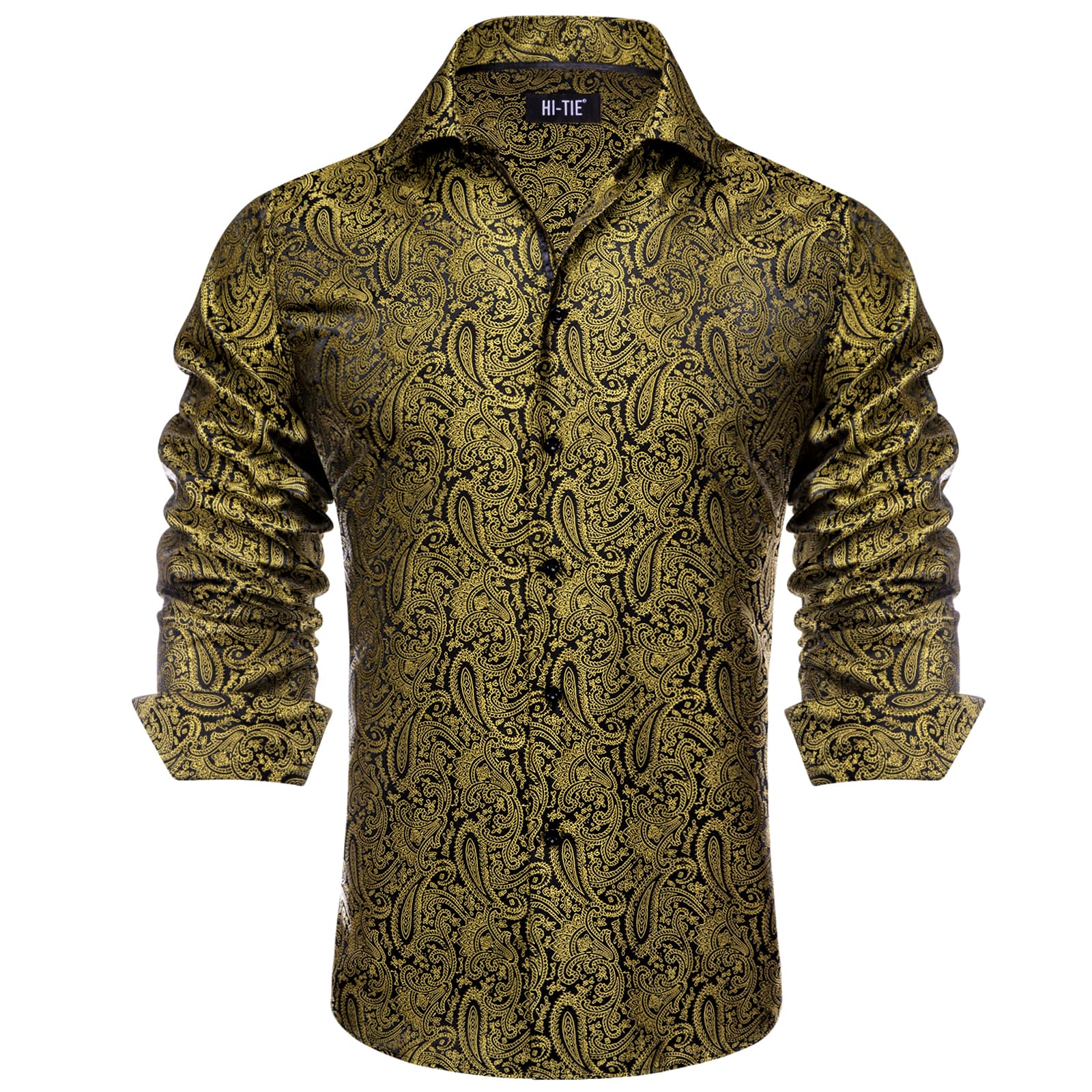 Gold Black Shirt Jacquard Paisley Top Men's Long Sleeve Shirt