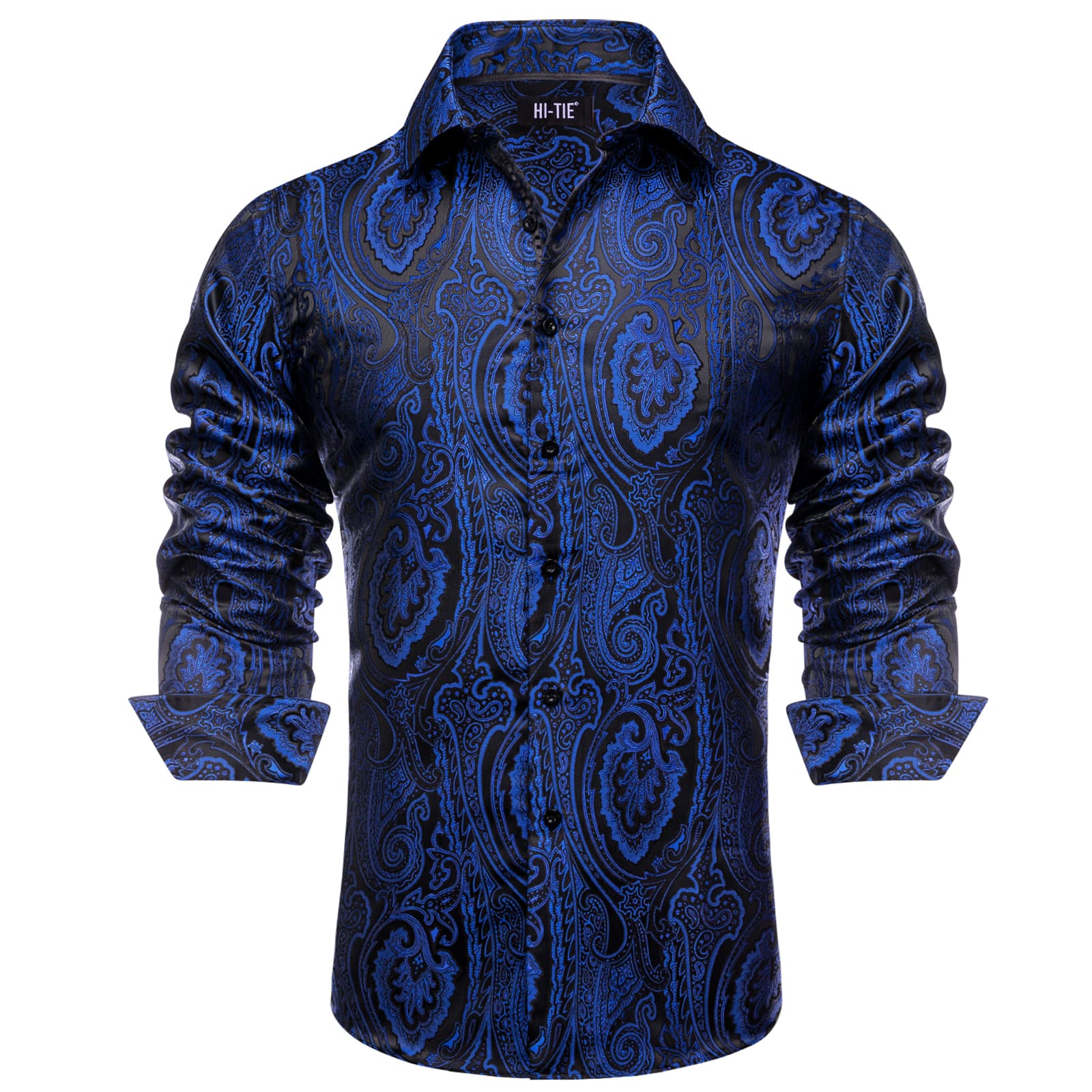 Blue Black Shirt Jacquard Paisley Top Men's Long Sleeve Shirt