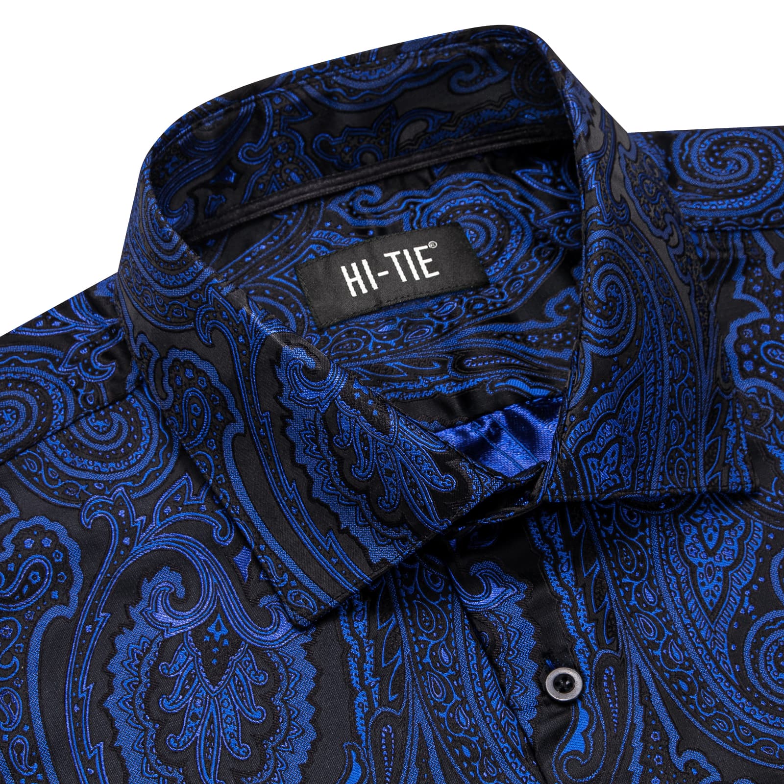 Blue Black Shirt Jacquard Paisley Top Men's Long Sleeve Shirt