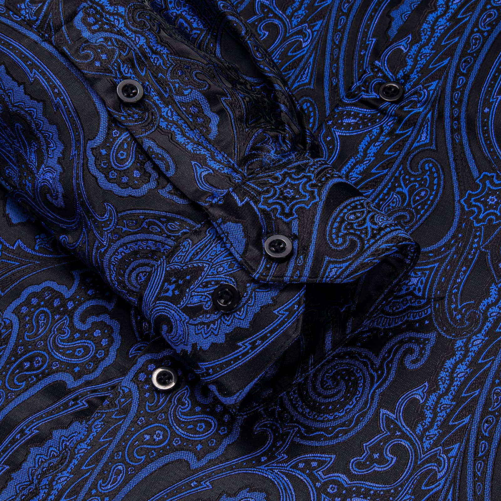 Blue Black Shirt Jacquard Paisley Top Men's Long Sleeve Shirt
