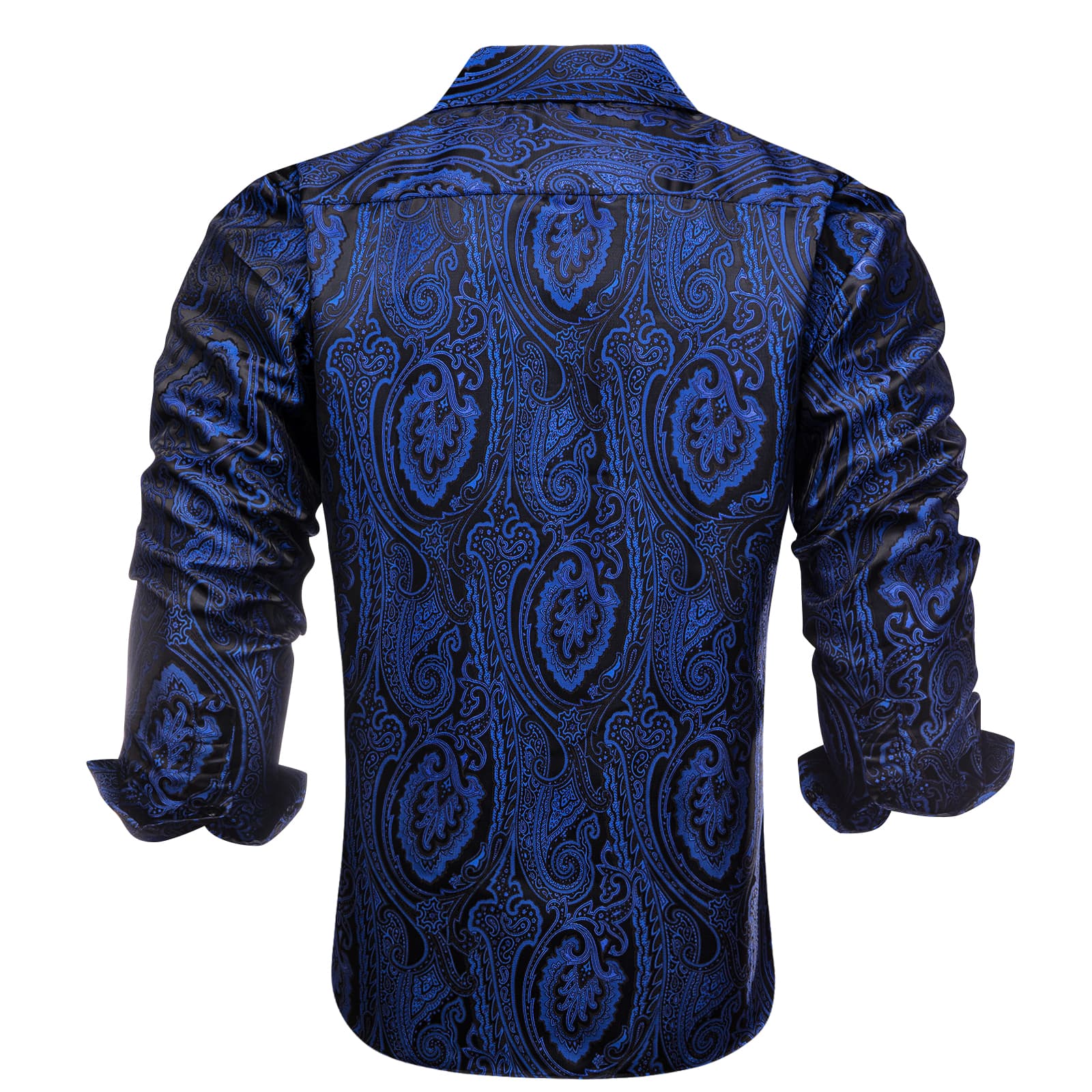 Blue Black Shirt Jacquard Paisley Top Men's Long Sleeve Shirt