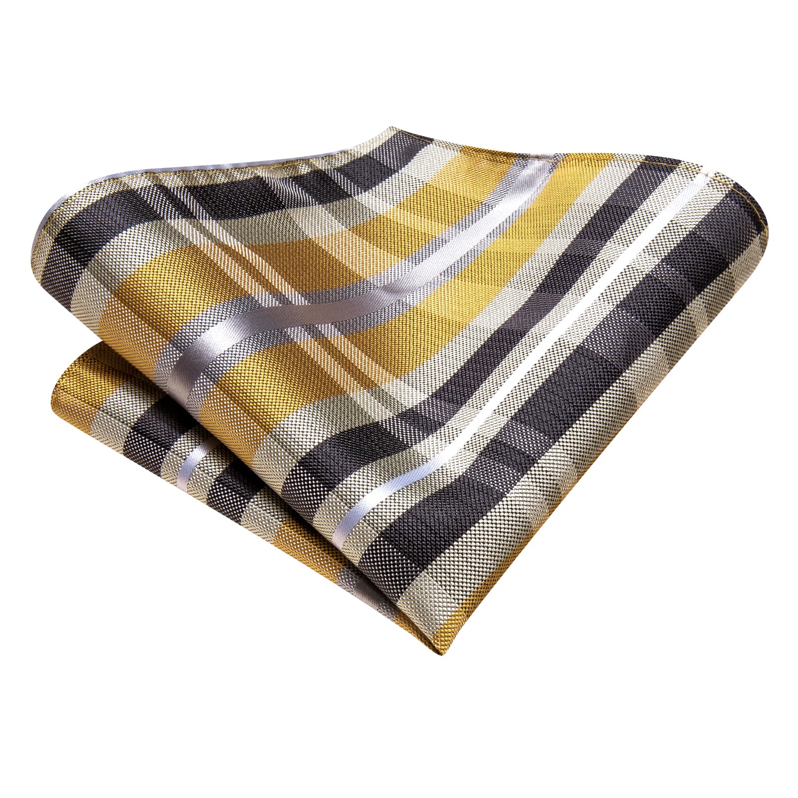 Black Yellow Plaid Necktie White Stripe Tie Hanky Cufflinks Set