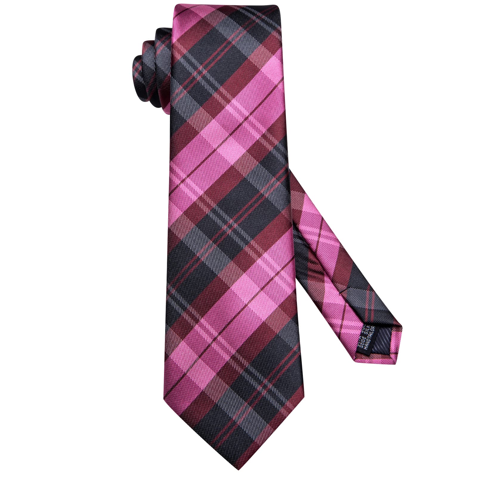 Hi-Tie Pink Black Striped Silk Mens Tie Pocket Square Cufflinks Set