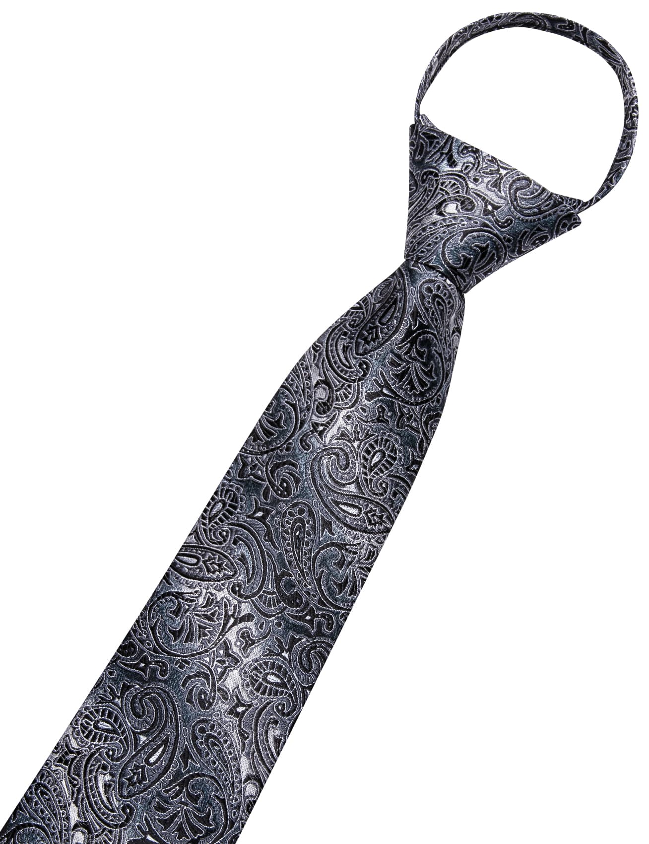 Zipper Necktie Dark Gray Black Pattern Jacquard Men's Tie Set