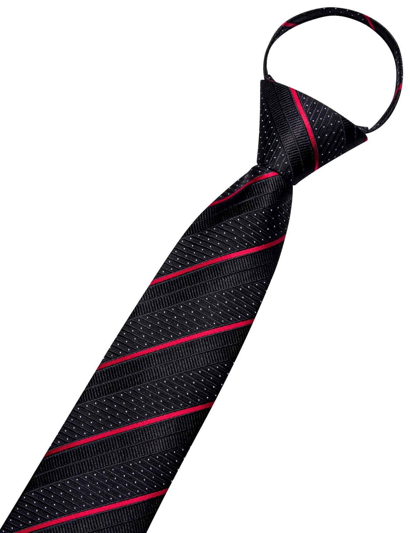 Black Tie White Dots Red Stripes Men's Novelty Pre-Tied Tie Set