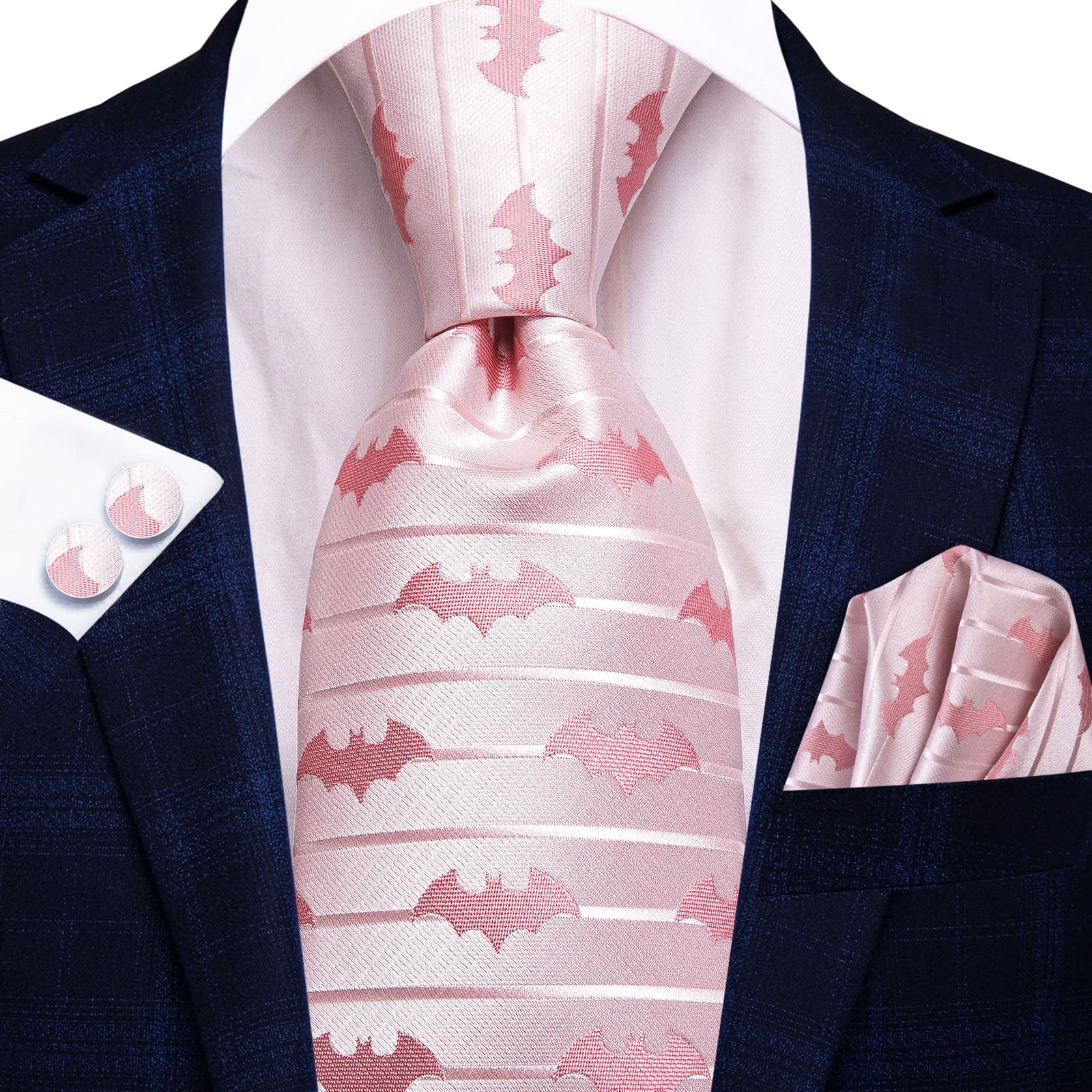 ties with pink dress shirt Hi-Tie Pink Tie Jacquard Bat Novelty Mens Necktie Hanky Cufflinks Set