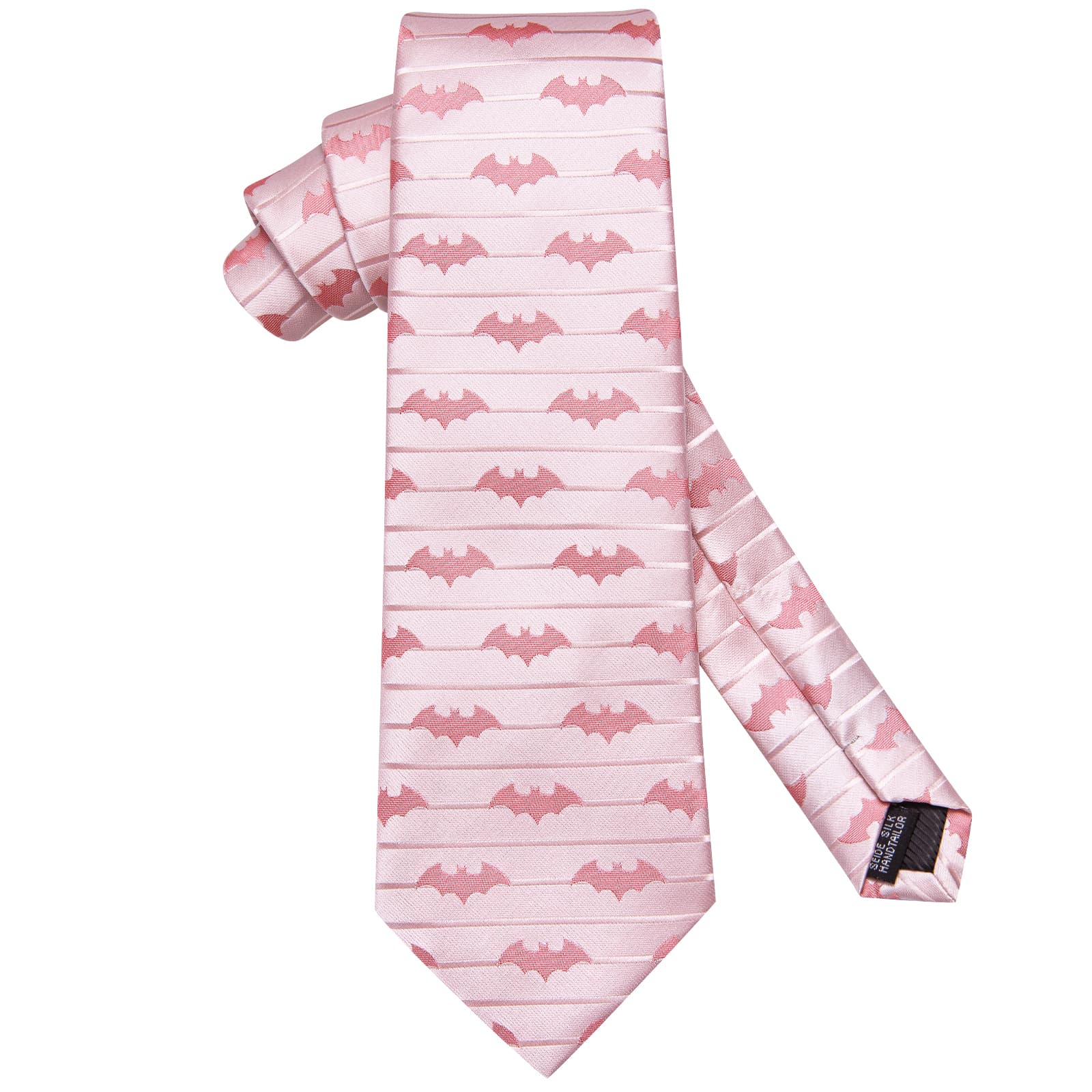 Pink Tie Jacquard Bat Novelty Mens Necktie Hanky Cufflinks Set