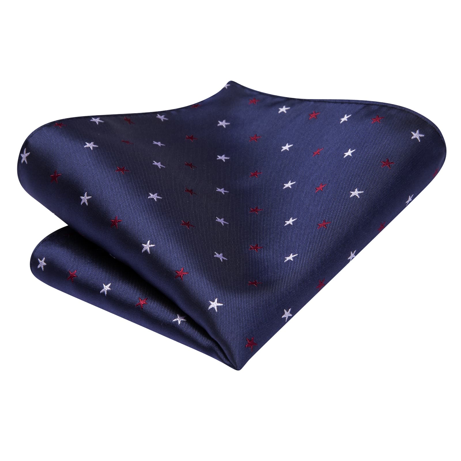 Navy Blue Tie Jacquard Red White Stars Novelty Mens Necktie Set