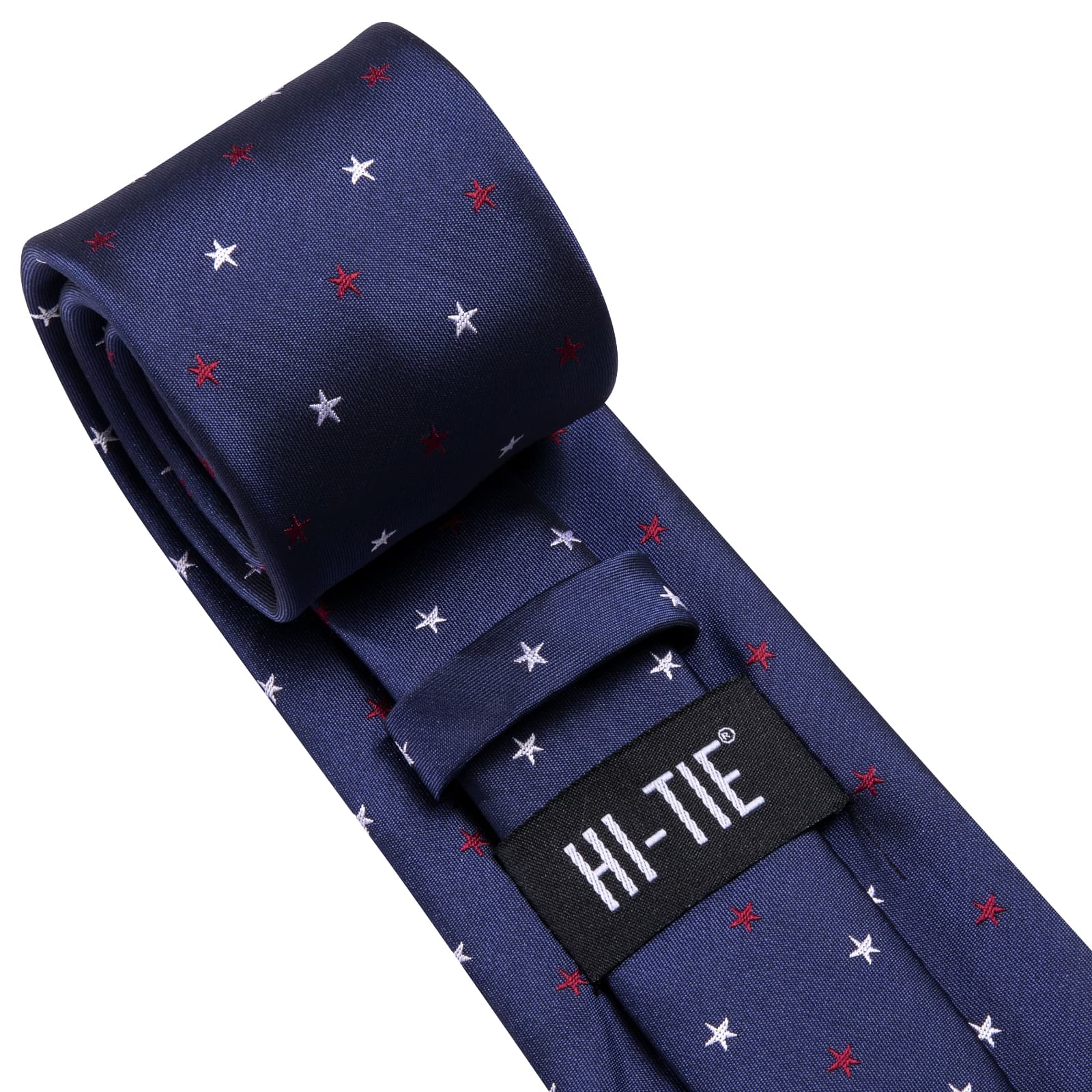 Navy Blue Tie Jacquard Red White Stars Novelty Mens Necktie Set