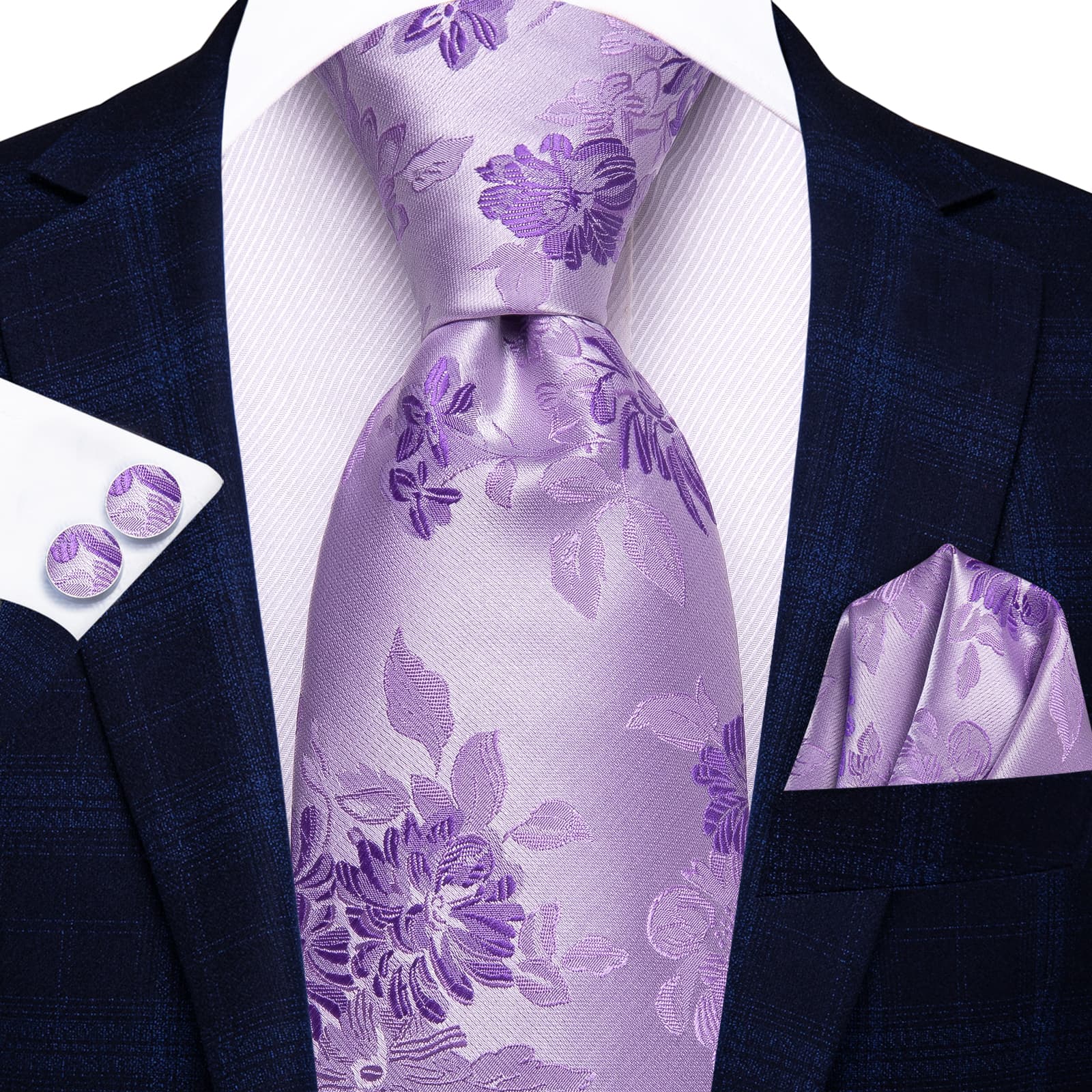 Thistle Purple Ties Dark Orchid Floral Tie Hanky Cufflinks Set