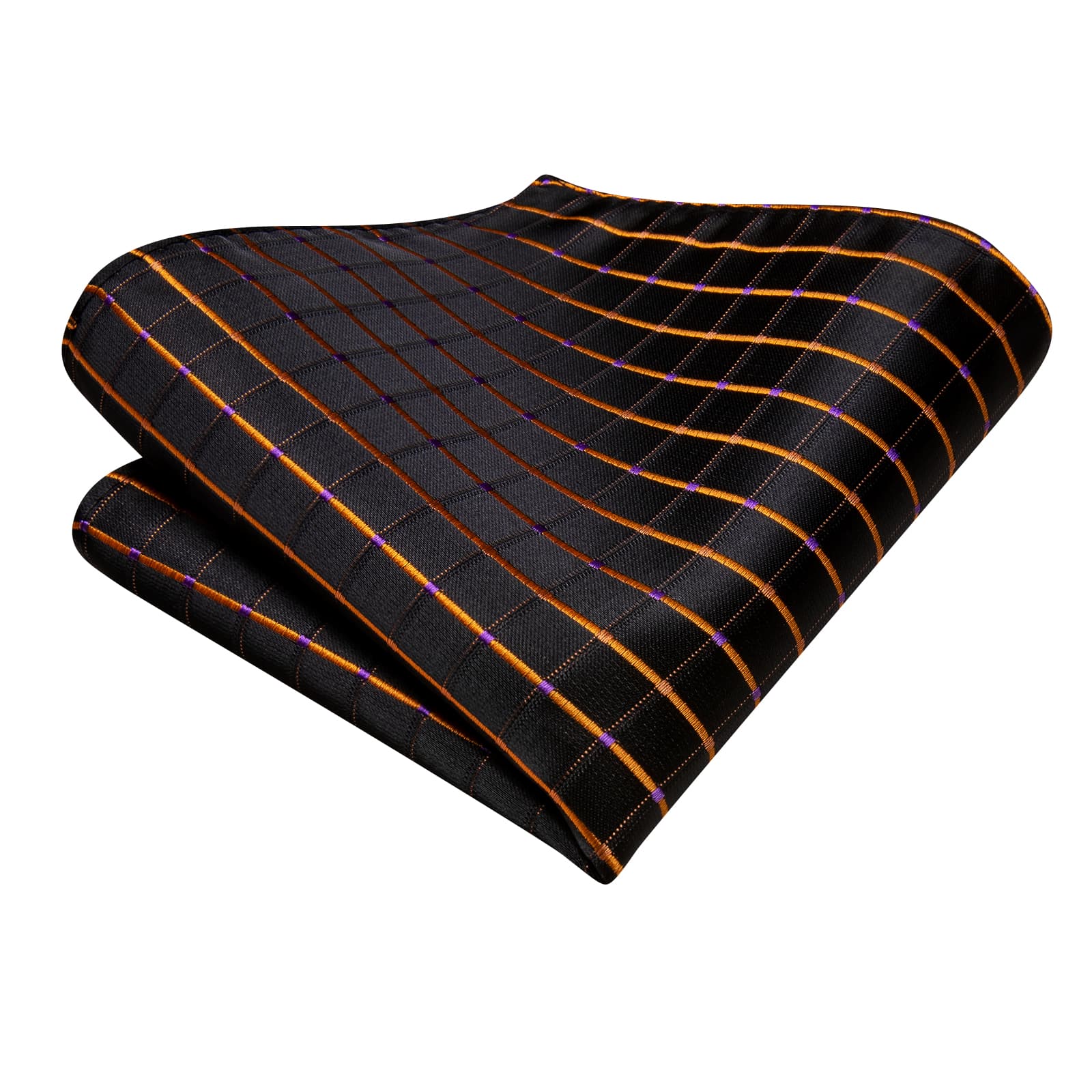 Men's Black Tie Checkered Gold Lines Tie Hanky Cufflinks Set